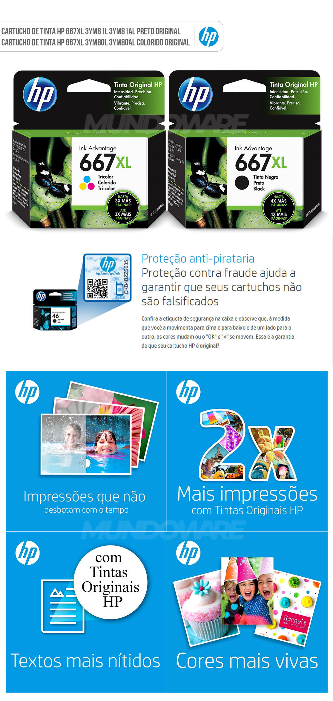 Kit Cartucho de Tinta HP 667XL Preto + 667XL Colorido para HP Deskjet Ink Advantage 2776 2774 2376 6476 Original Alto Rendimento