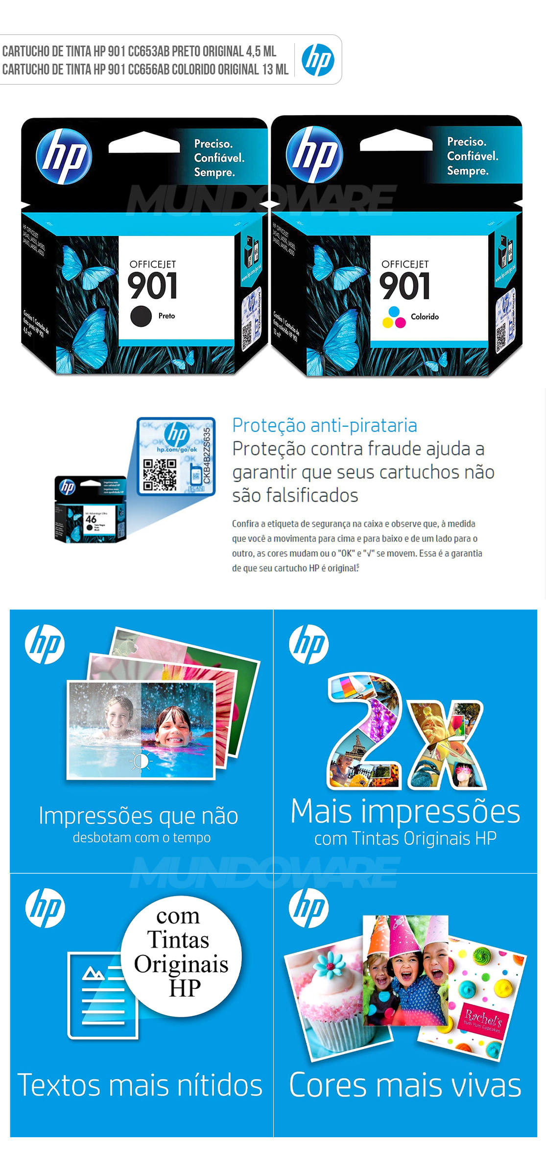 Kit Cartucho de Tinta HP 901 Preto + 901 Colorido para HP Officejet J4660 J4524 J4624 J4540 J4580 4500 G510a Original