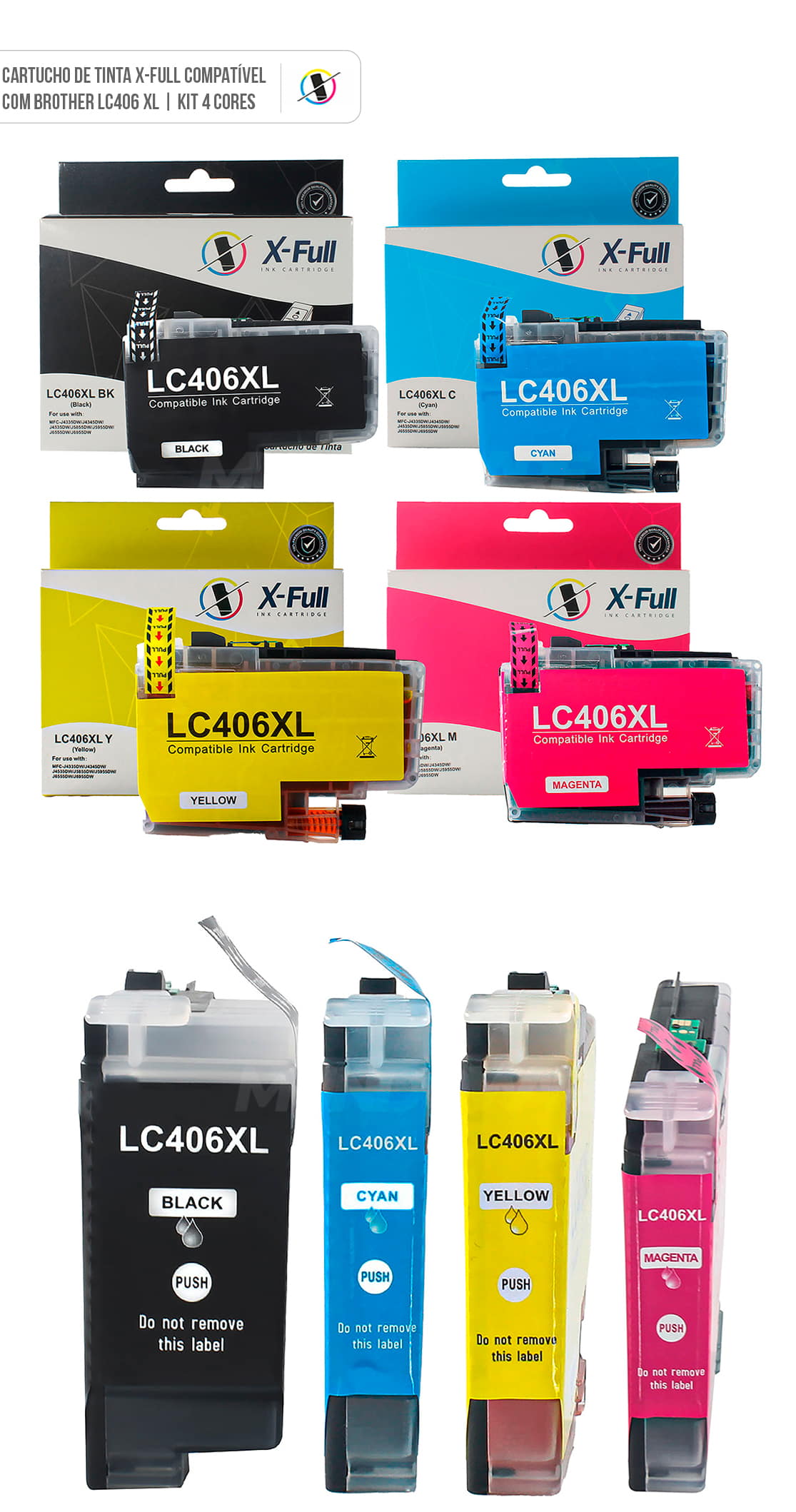 Kit 4 Cores Cartucho de Tinta Compatível com Brother LC406xl LC406