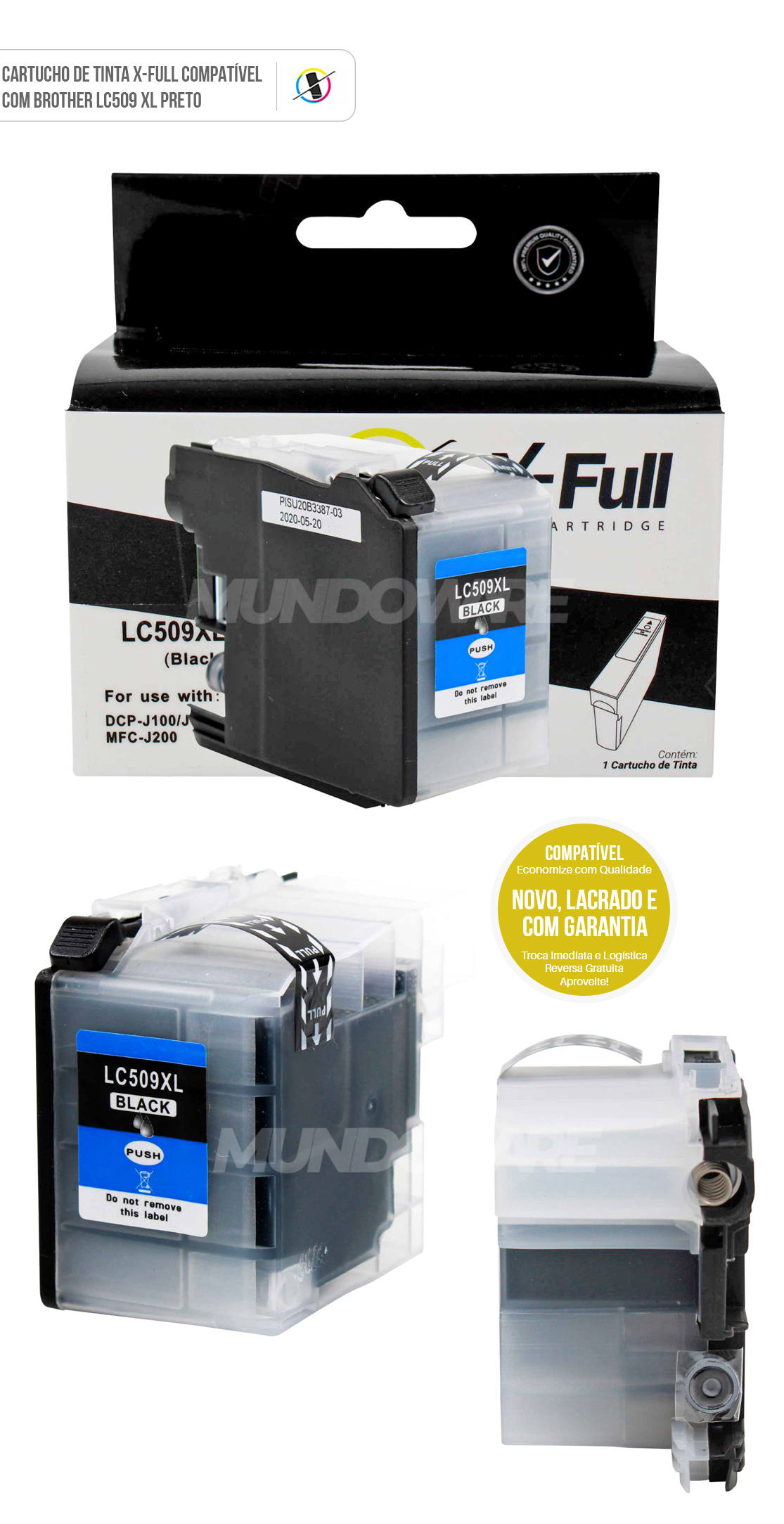 Cartucho de Tinta X-Full Compatvel com Brother LC509 para Impressora DCP-J100 DCP-J105 MFC-J200 Preto 58ml