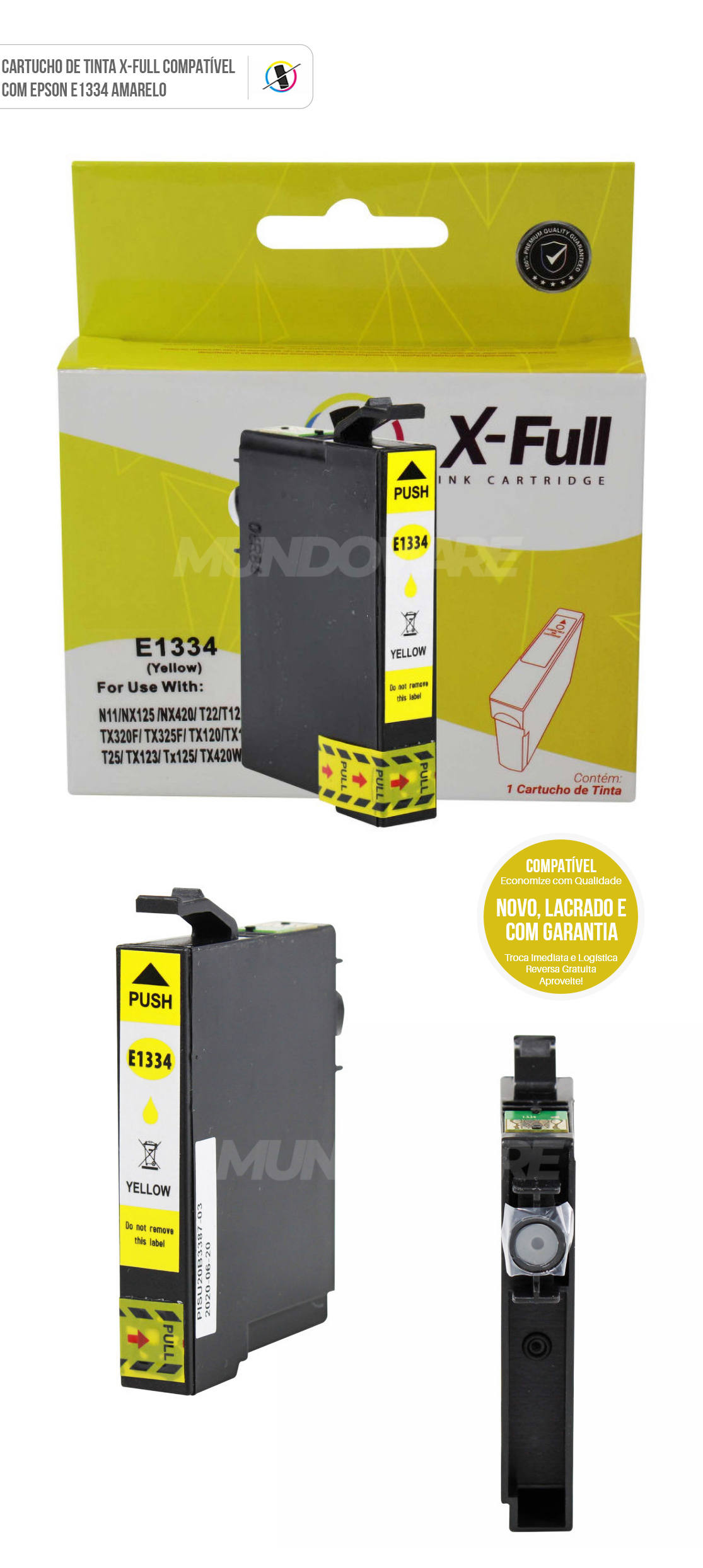 Cartucho de Tinta X-Full Compatível com Epson E1334 para Impressora T22 T25 TX120 TX125 TX420W TX320F TX235W Amarelo 8ml