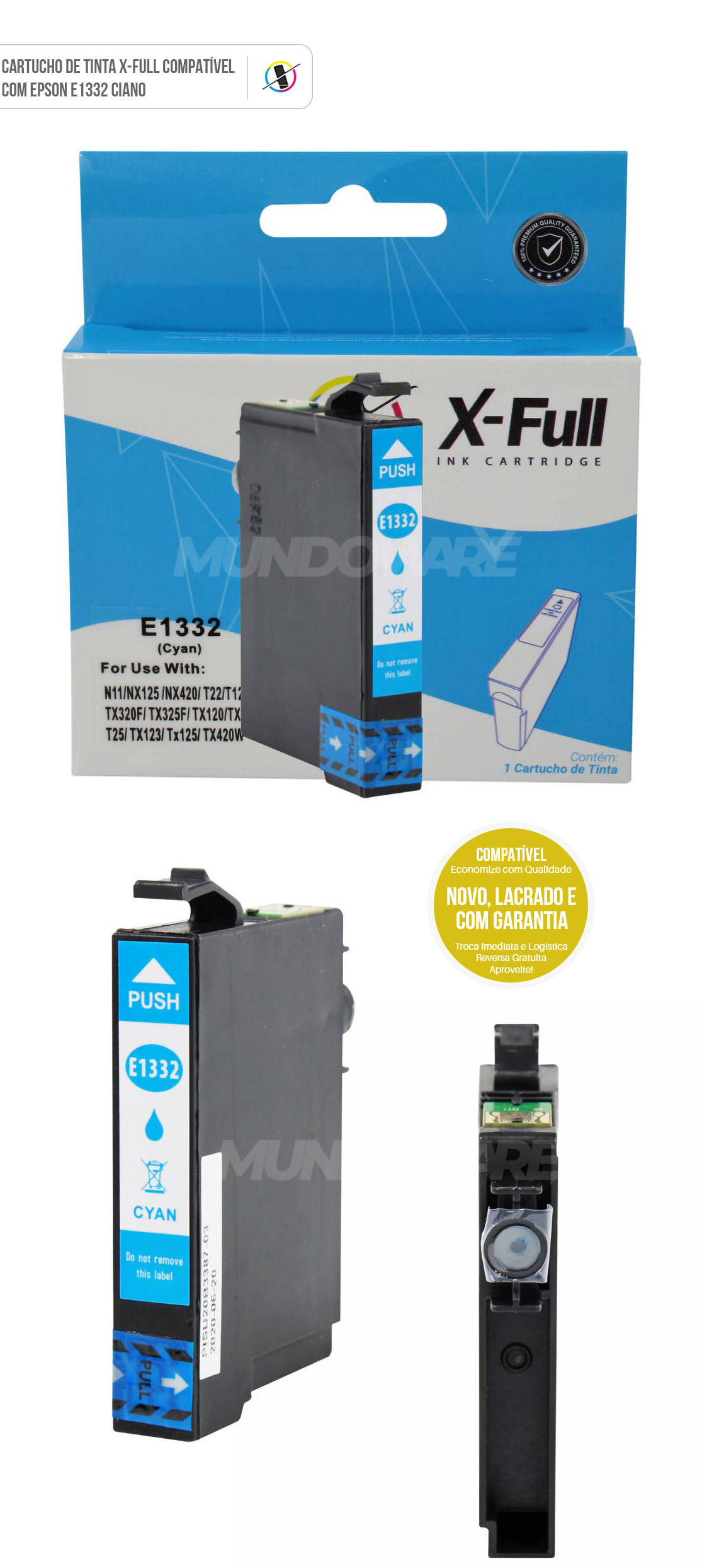 Cartucho de Tinta X-Full Compatível com Epson E1332 para Impressora T22 T25 TX120 TX420W TX320F NX420 TX123 Ciano 8ml