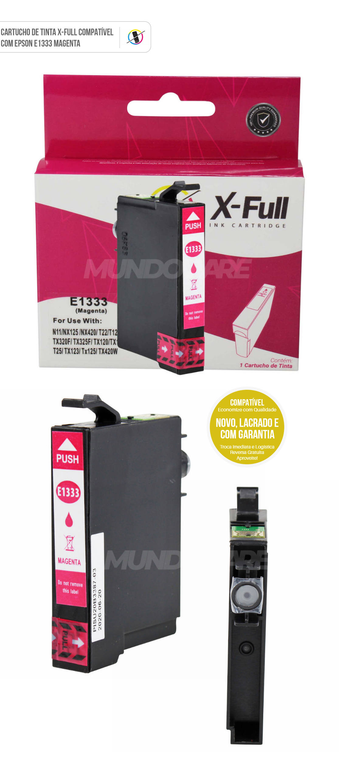 Cartucho de Tinta X-Full Compatível com Epson E1333 para T22 T25 TX120 TX125 TX420W TX320F NX420 TX123 Magenta 8ml