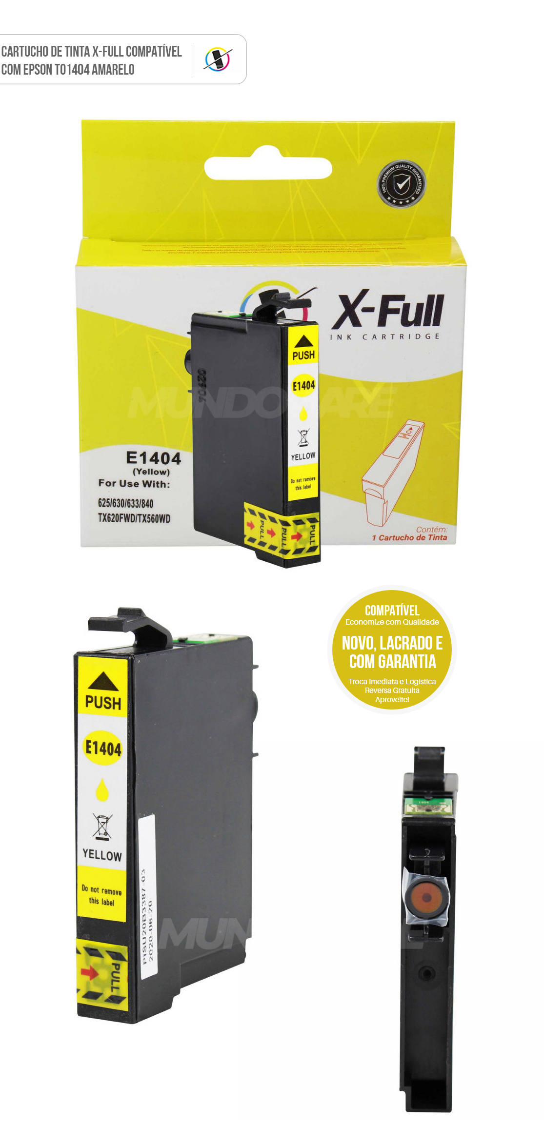 Cartucho de Tinta X-Full Compatível com Epson E1404 para Impressora TX560 WD TX620 FWD TX641 FWD TX640 FWD Amarelo 14,5ml