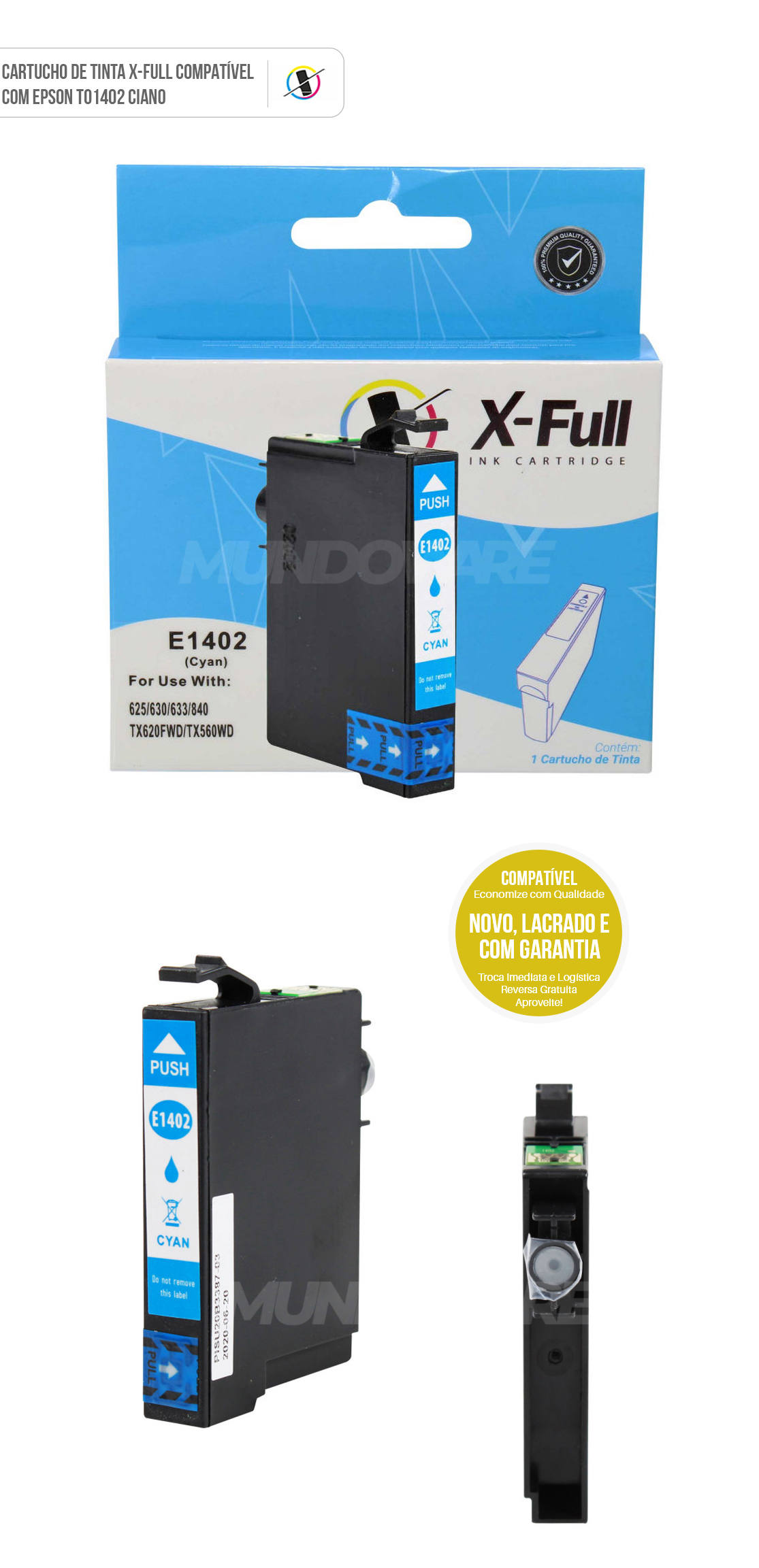 Cartucho de Tinta X-Full Compatível com Epson E1402 para Impressora TX620 FWD T42 WD TX641 FWD TX640 FWD TX560 WD Ciano 14,5ml