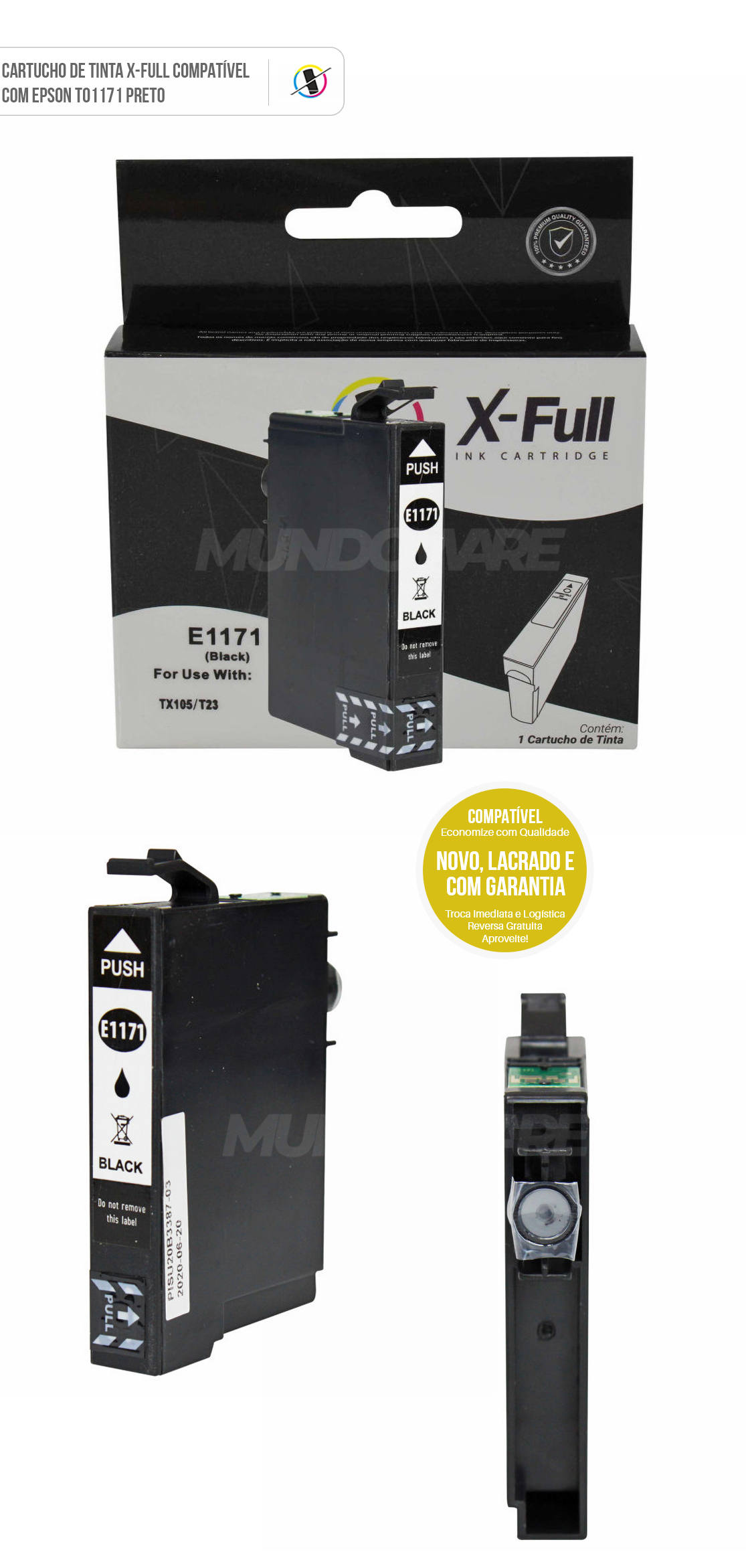 Cartucho de Tinta X-Full Compatível com Epson E1171 para Impressora T23 T24 TX105 TX115 Preto 14ml