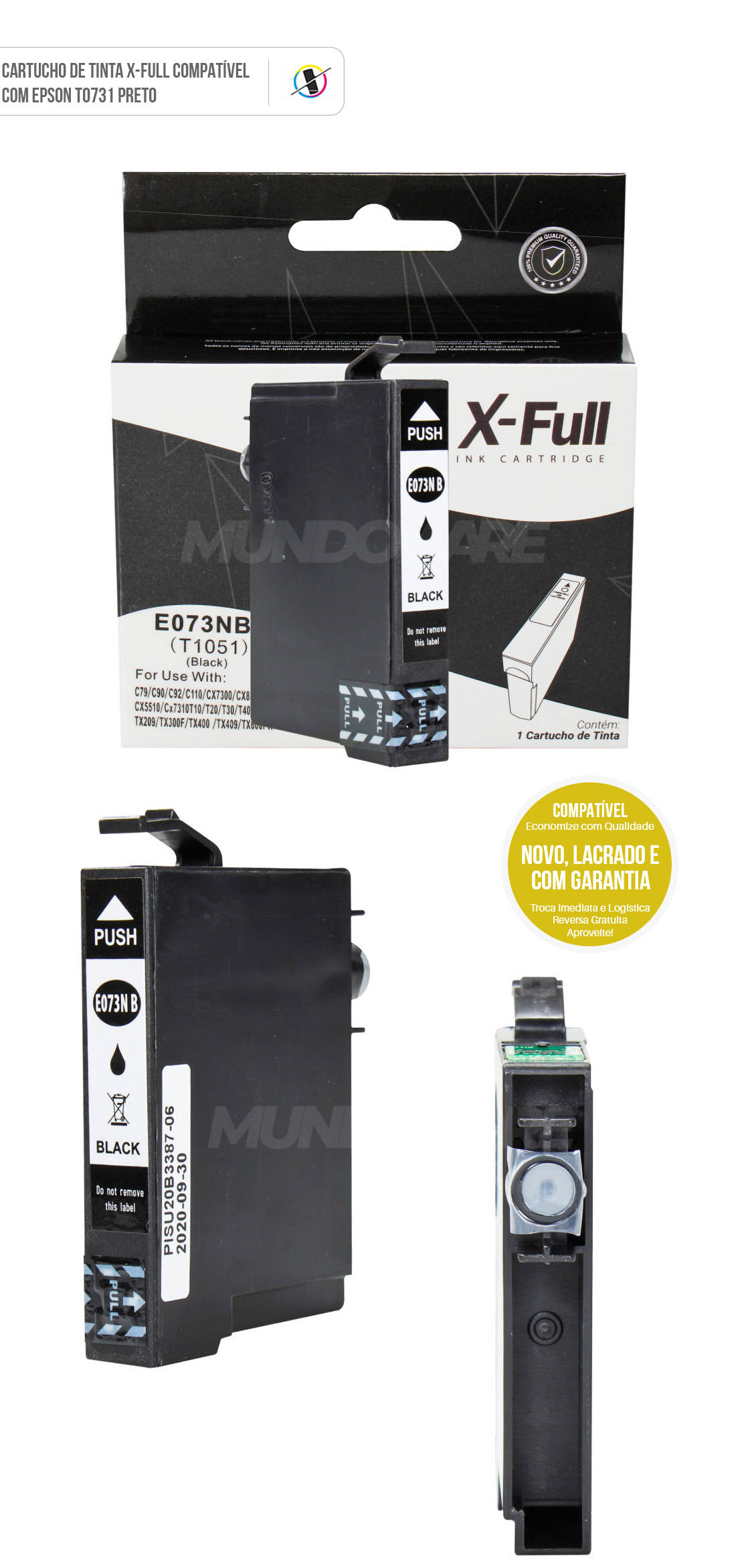 Cartucho de Tinta X-Full Compatível com Epson E731N para C79 TX200 TX210 TX410 TX300F T10 T20 TX209 CX7300 Preto 14ml
