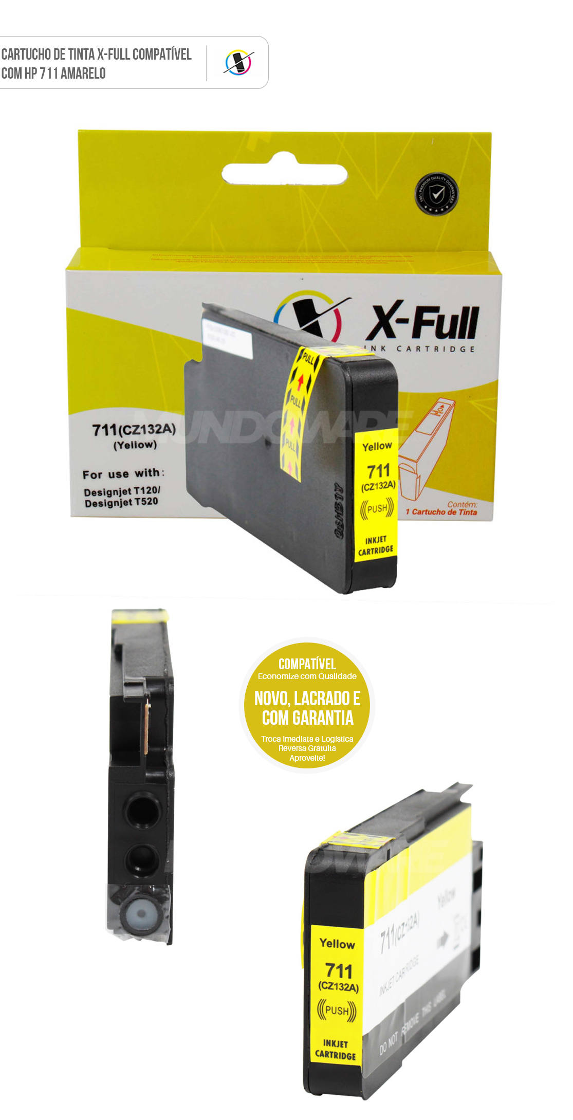 Cartucho de Tinta X-Full Compatível com HP 711xl 711 para T120 A1 T130 A1 T520 A1 T520 A0 Amarelo 27ml 