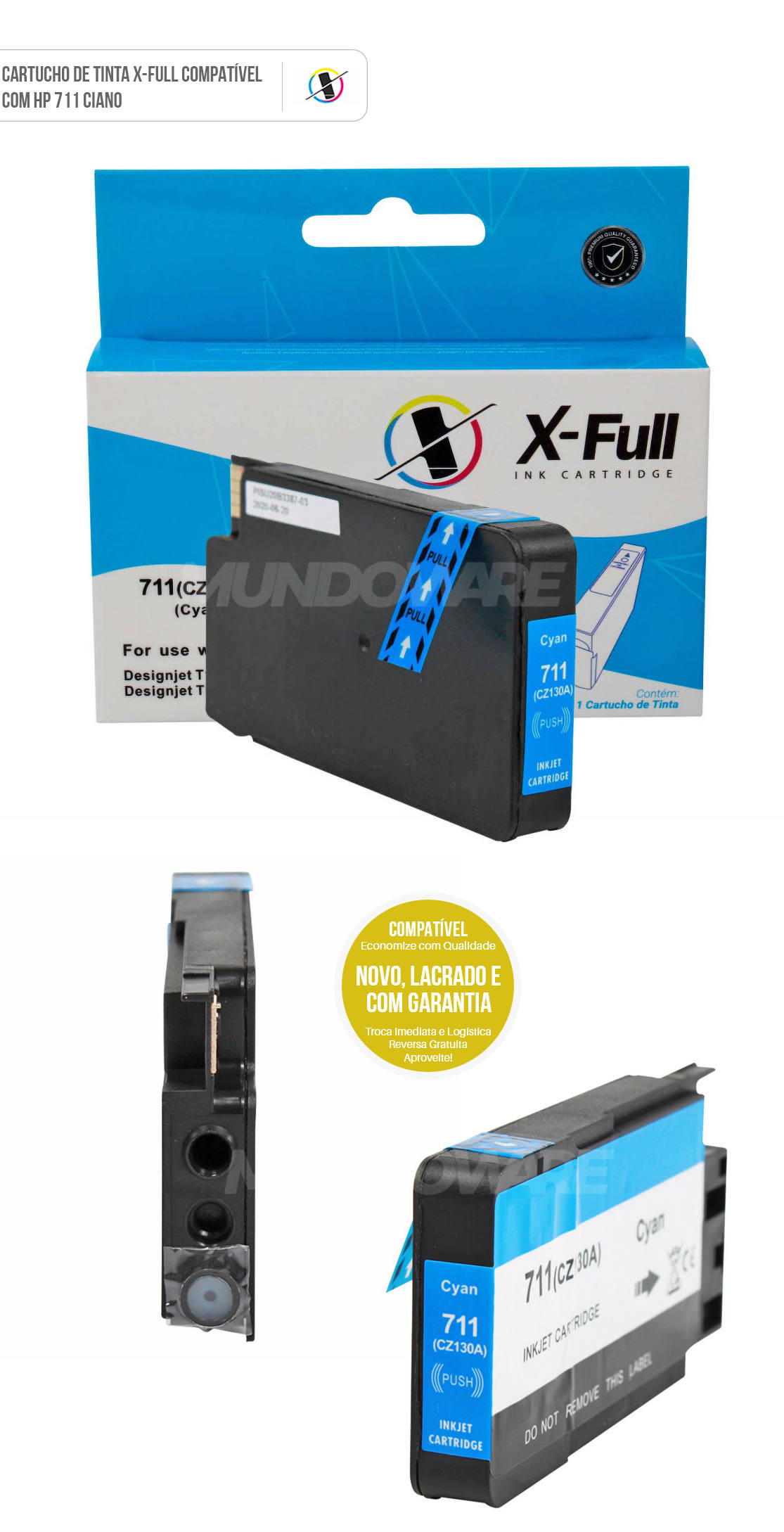 Cartucho de Tinta X-Full Compatível com HP 711xl 711 para T520 CQ890A T520 CQ893A T120 CQ891A T130 5ZY58A Ciano 27ml