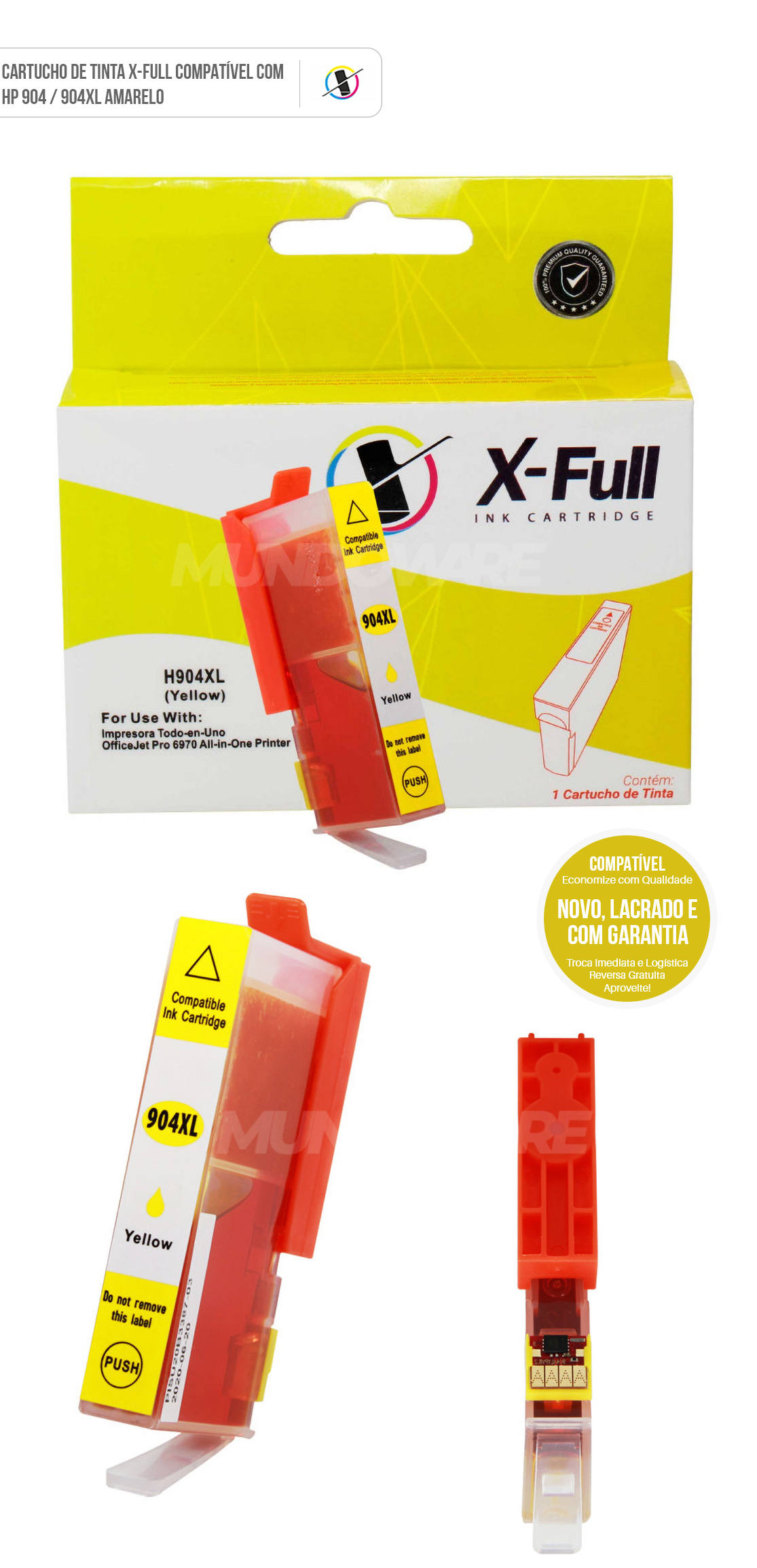 Cartucho de Tinta X-Full Compatível com HP 904xl 904 para Impressora Officejet Pro 6970 Amarelo 14ml