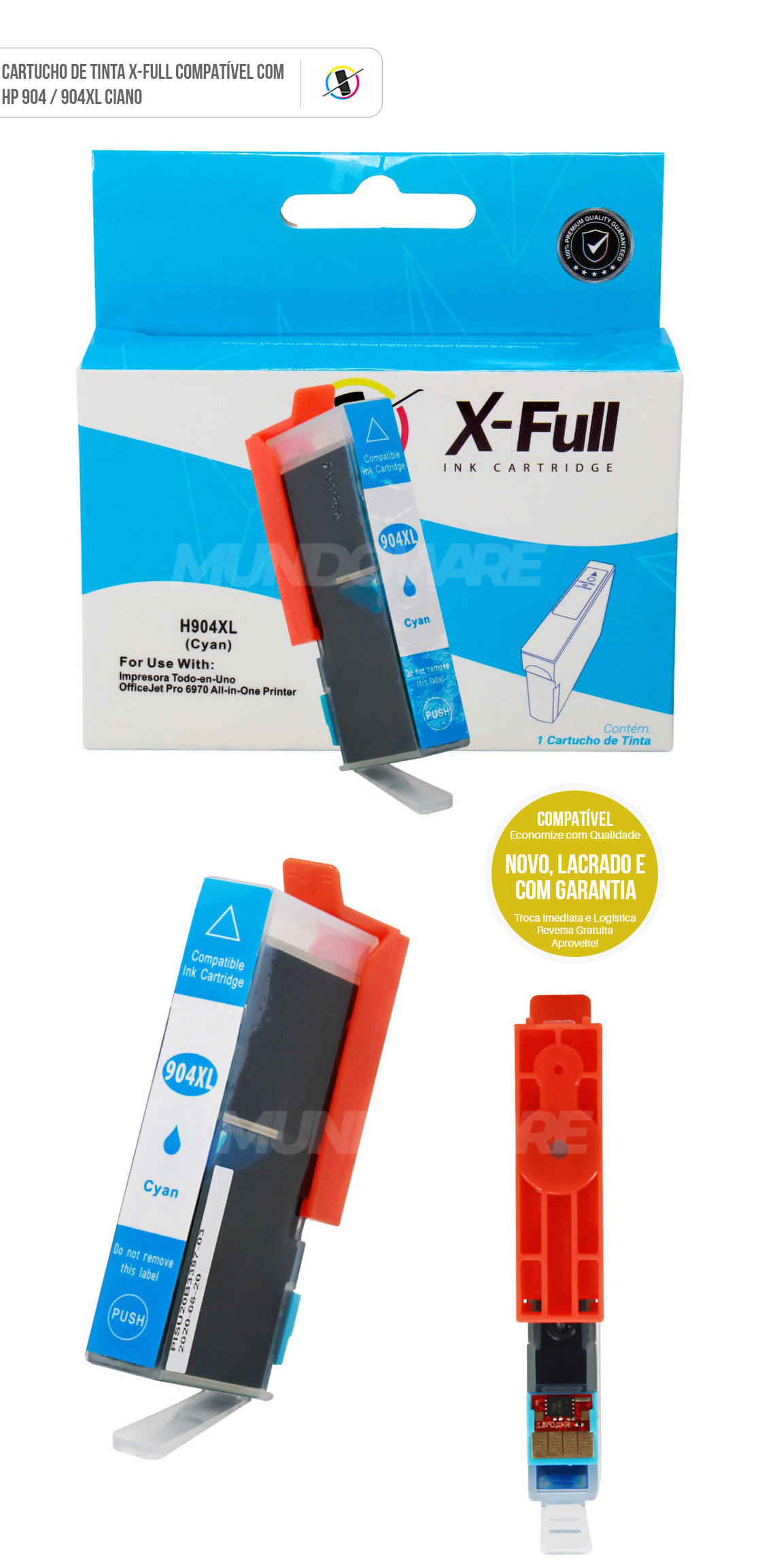 Cartucho de Tinta X-Full Compatível com HP 904xl 904 para Impressora Officejet Pro 6970 Ciano 14ml