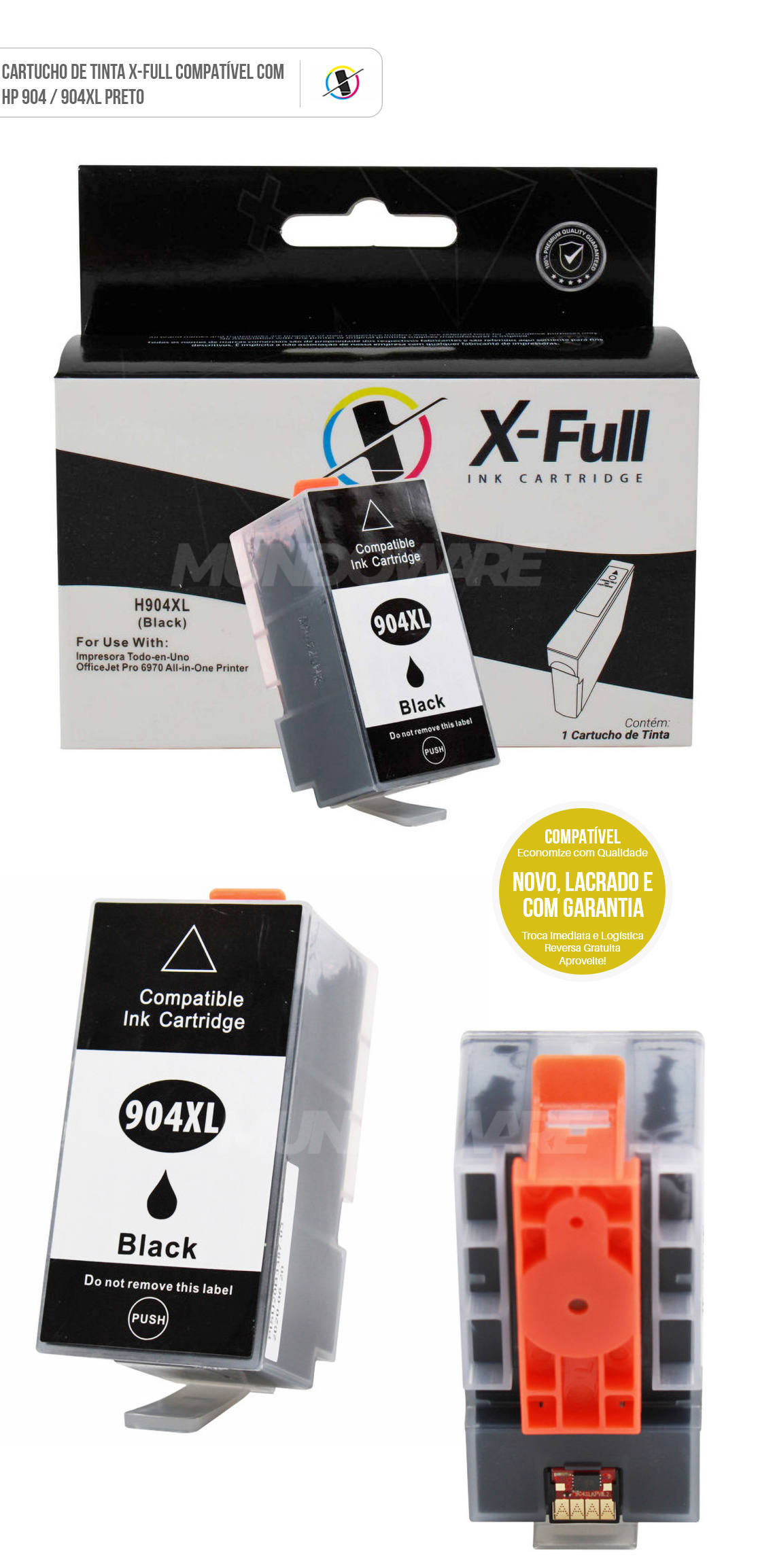 Cartucho de Tinta X-Full Compatível com HP 904xl 904 para Impressora Officejet Pro 6970 Preto 50ml