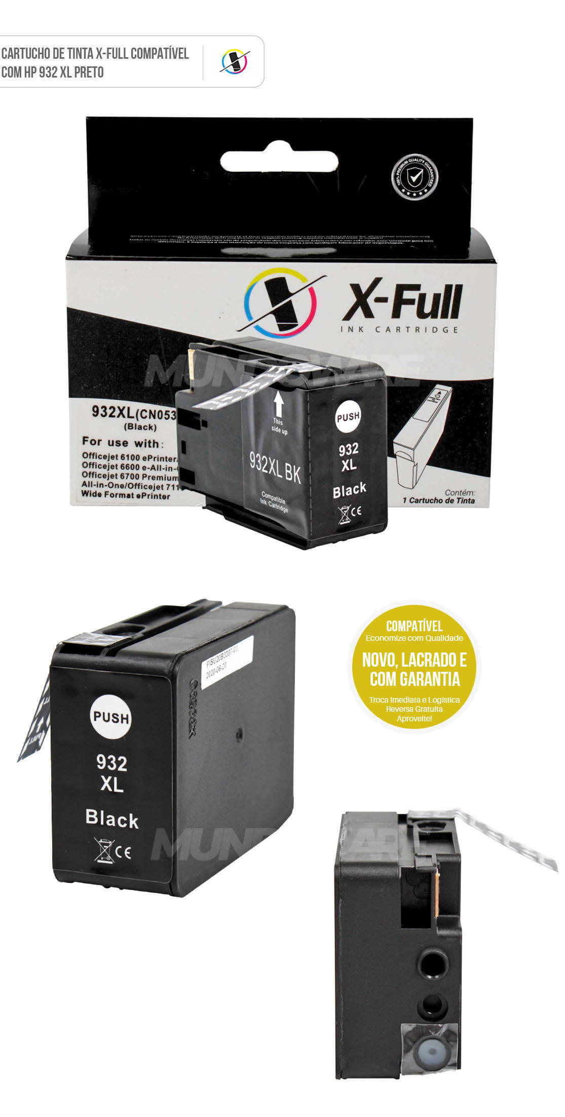 Cartucho de Tinta X-Full Compatível com HP 932xl 932 para Impressora 6100 6600 6700 7100A 7110 7610 7612 Preto 50ml