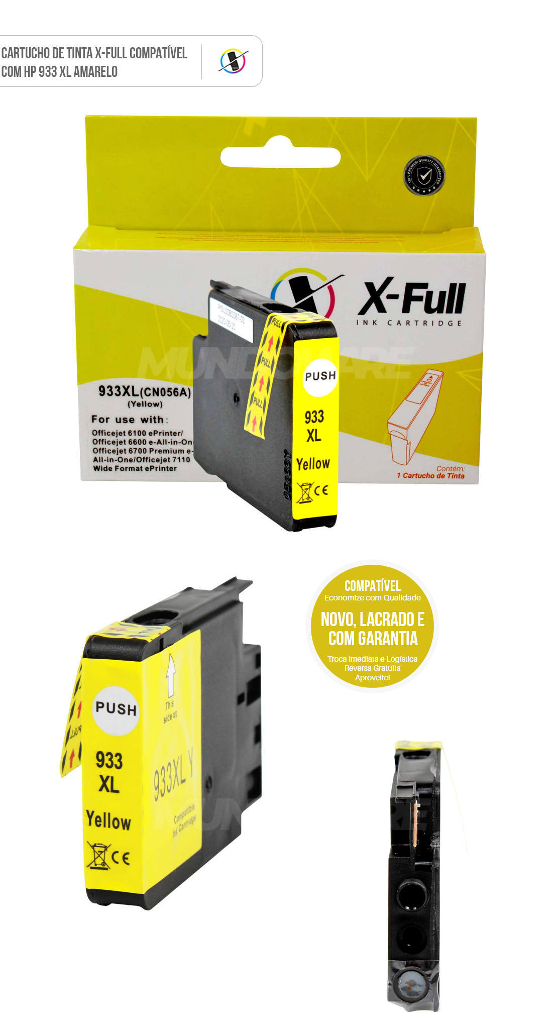Cartucho de Tinta X-Full Compatível com HP 933xl 933 para Impressora 6100 6700 7100A 7110 7510 7610 7612 Amarelo 17ml