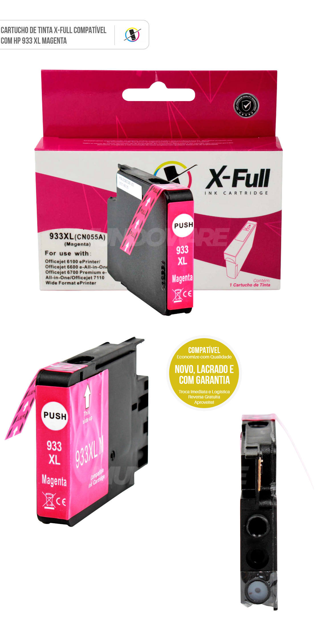 Cartucho de Tinta X-Full Compatível com HP 933xl 933 para Impressora 6100 6600 6700 7110 7510 7610 7612 Magenta 17ml