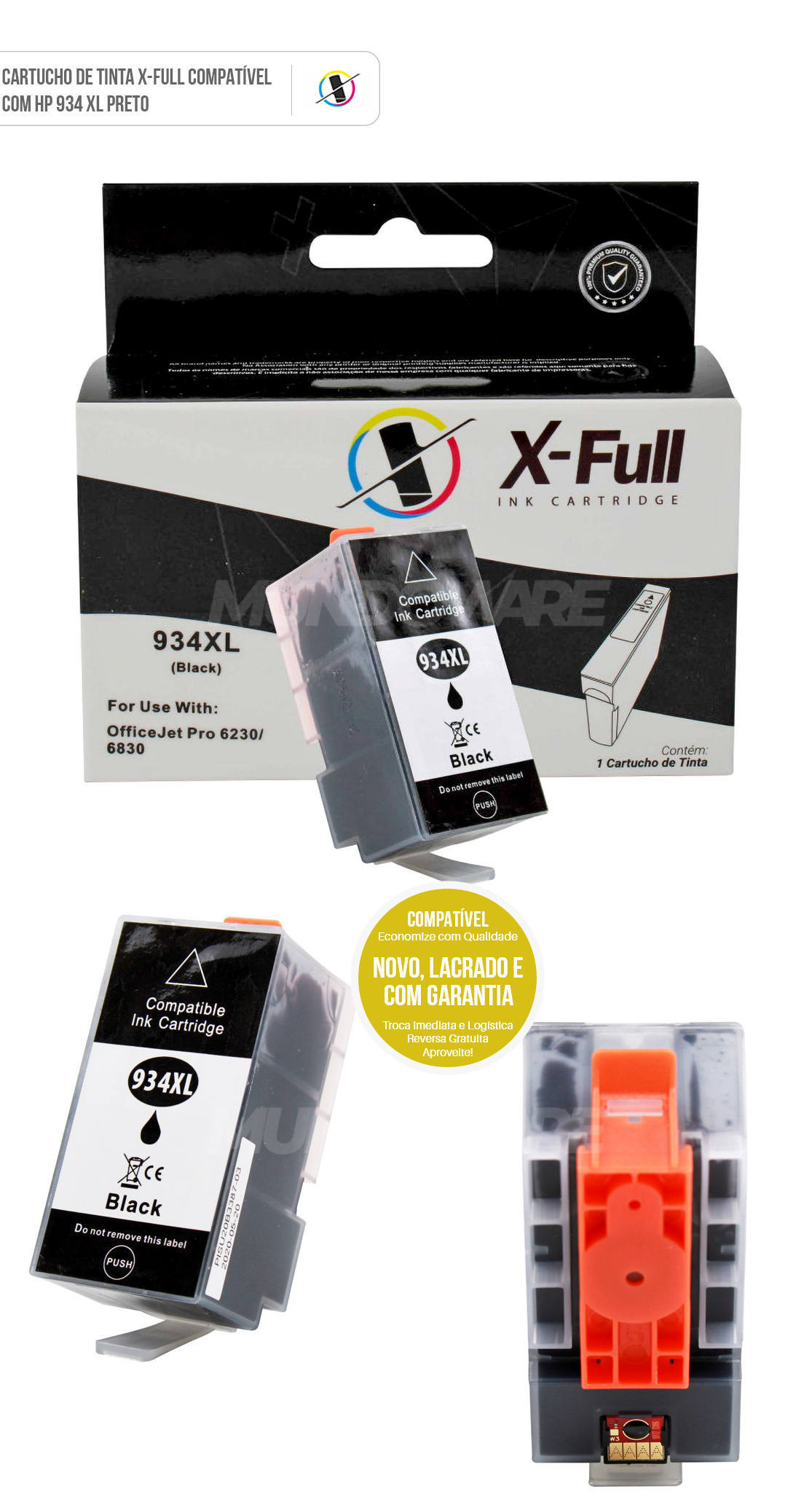 Cartucho de Tinta X-Full Compatvel com HP 934xl 934 para Impressora 6230 6830 Preto 50ml