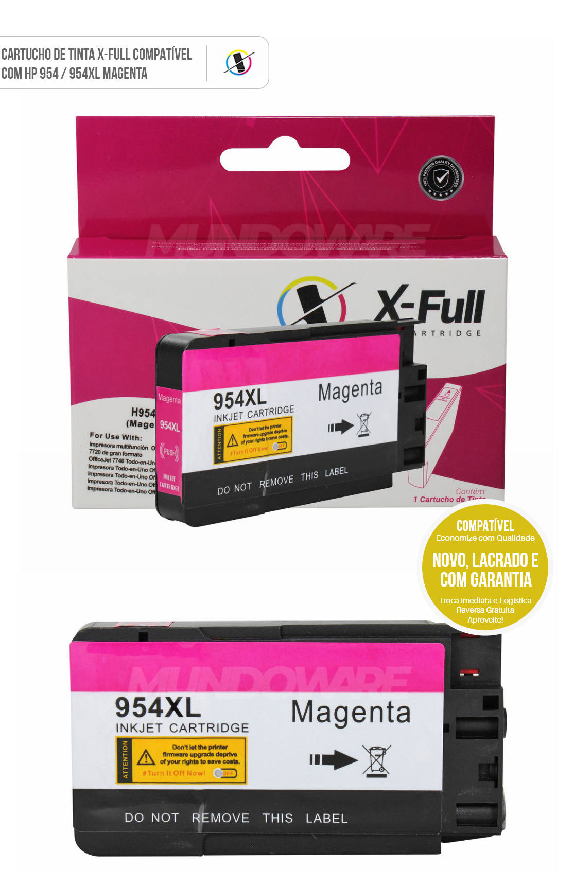 Cartucho de Tinta X-Full Compatível com HP 954xl 954 para Impressora Pro 7720 7740 8210 8710 8720 8730 Magenta 27ml