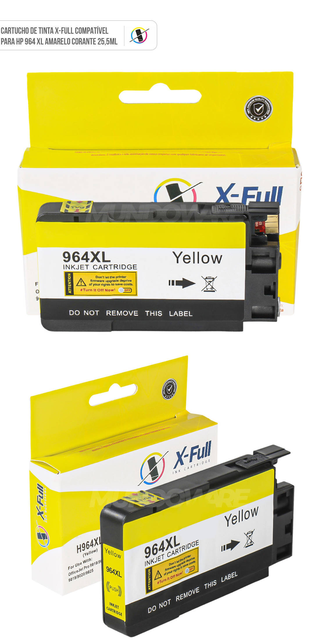 Cartucho de Tinta Amarelo Compatível para HP 964xl 964 X-Full para Officejet Pro 9010 9015 9019 9020 9025 25,5ml