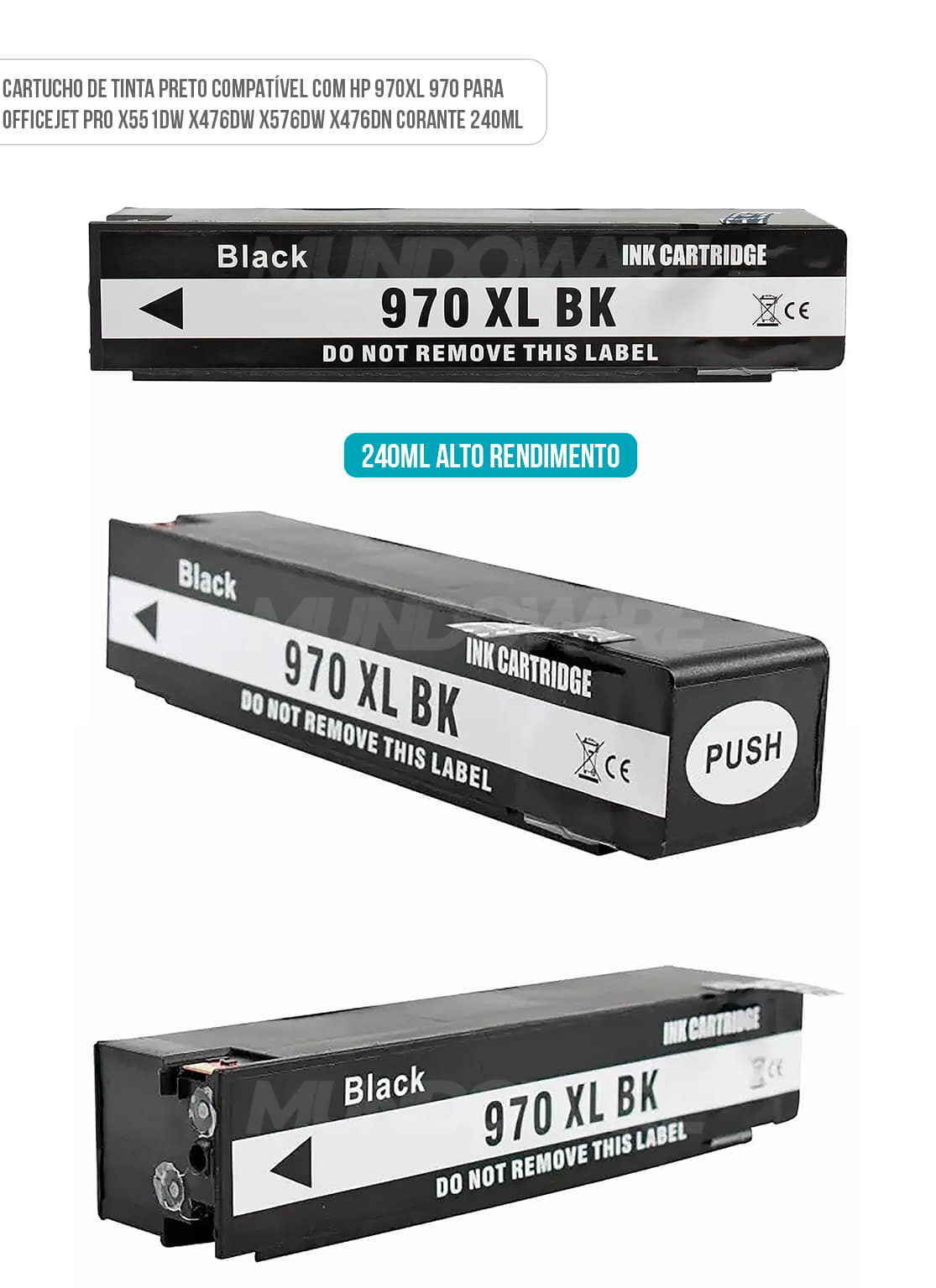 Cartucho de Tinta Preto Compat�vel com HP 970xl 970 X-Full para Officejet Pro X551dw X476dw X576dw X476dn Corante 240ml