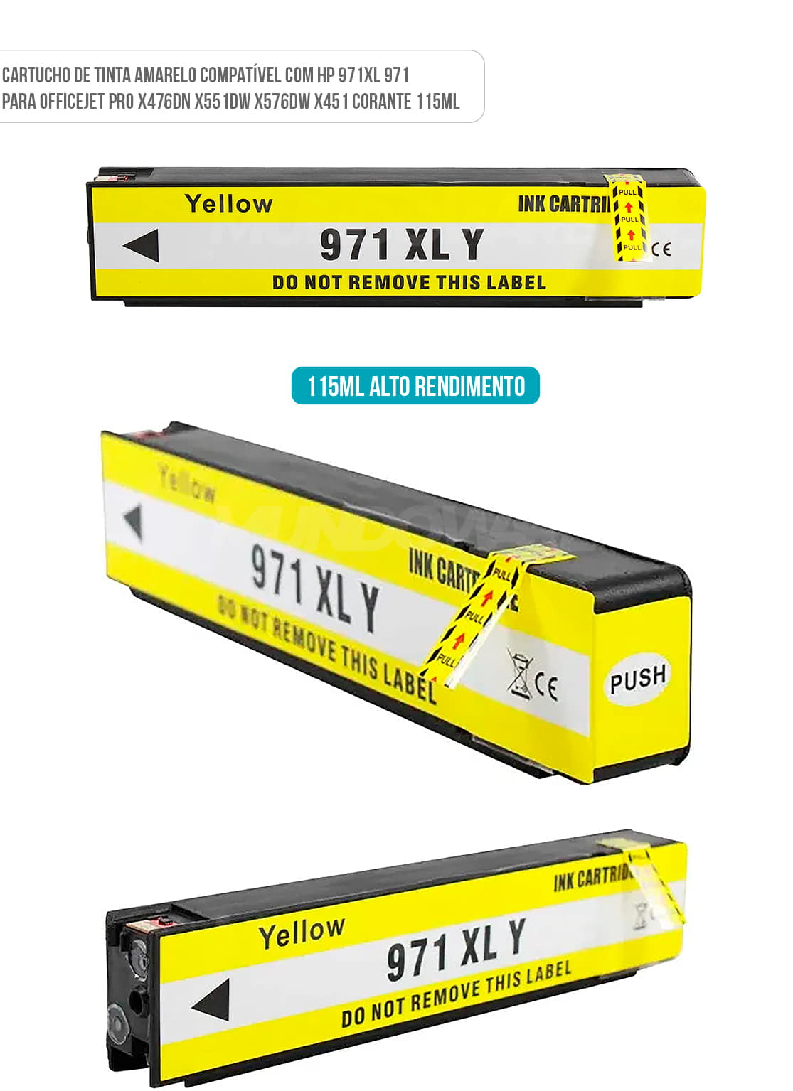 Cartucho de Tinta Amarelo Compatível com HP 971xl X-Full para Officejet Pro X 476dn X 551dw X 576dw X 451 Corante 115ml Cartucho de Tinta Amarelo Compatível com HP 971xl 971 X-Full para Officejet Pro X476dn X551dw X576dw X451 Corante 115ml