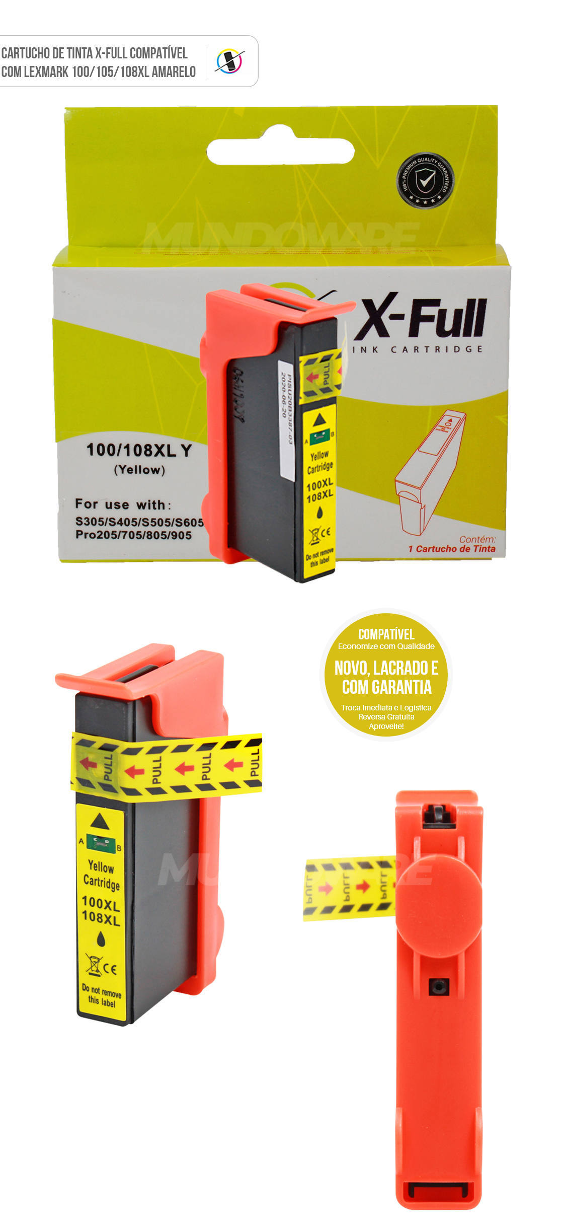 Cartucho de Tinta X-Full Compatível com Lexmark 100xl 105xl 108xl para S308 S405 S505 PRO 209 705 901 905 Amarelo 11,5ml