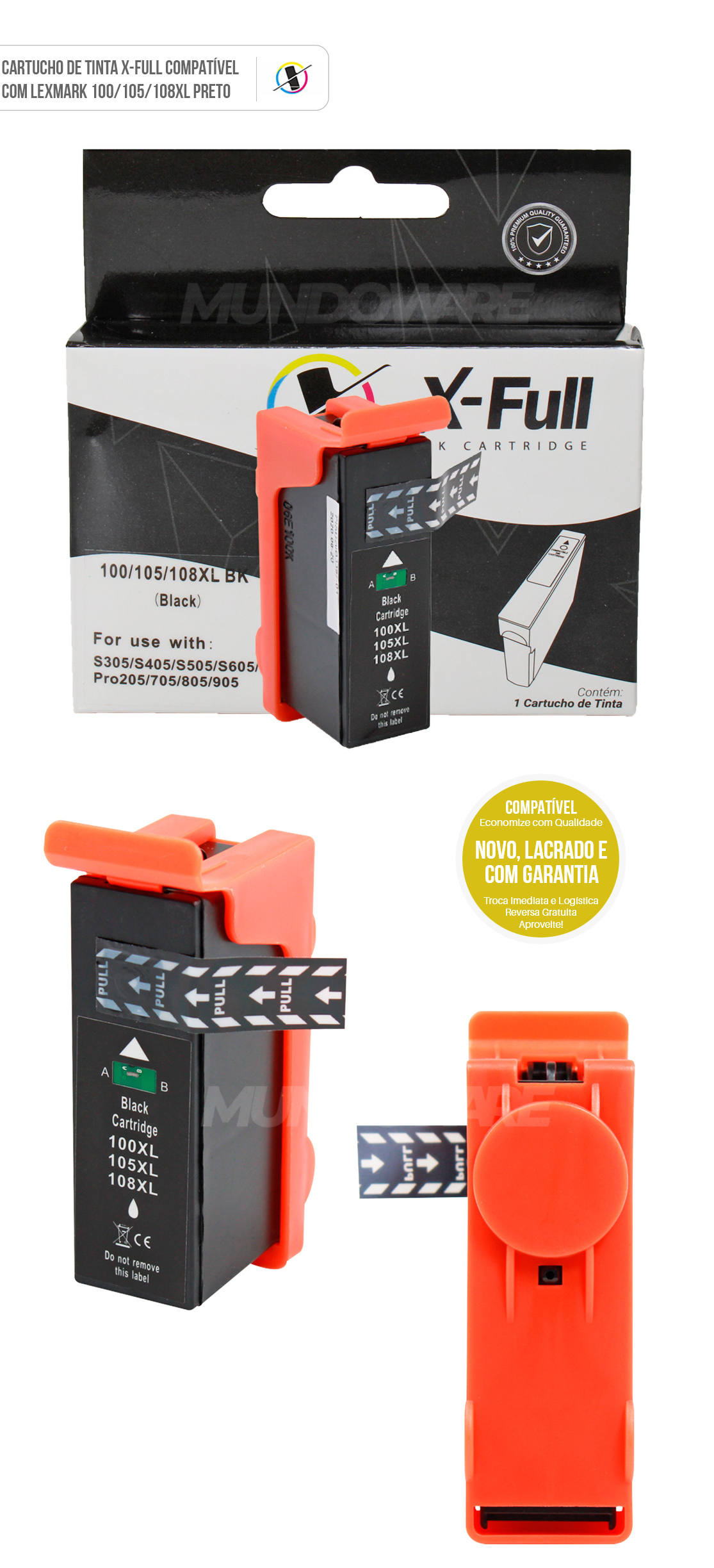 Cartucho de Tinta X-Full Compatível com Lexmark 100xl 105xl 108xl para S305 S308 S405 S408 PRO 209 705 901 Preto 21,5ml