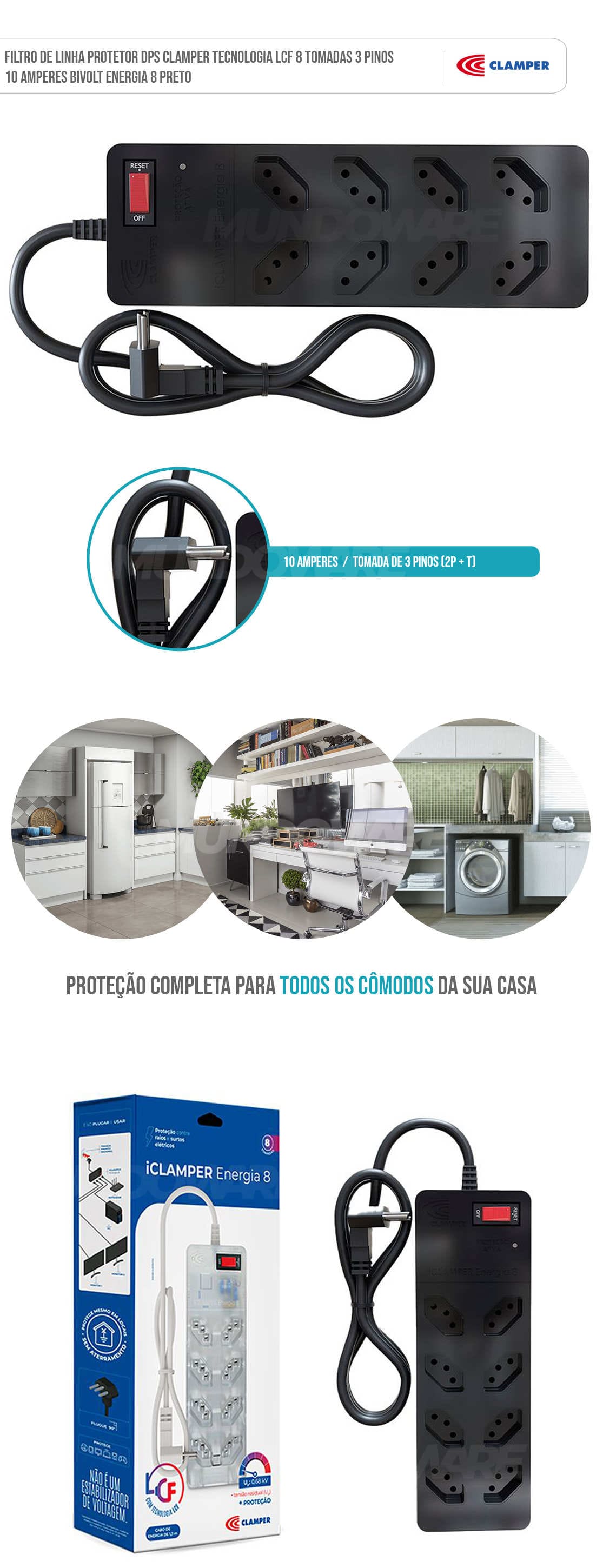 Filtro de Linha Protetor DPS Clamper Tecnologia LCF 8 Tomadas 3 Pinos 10 Amperes Bivolt Energia 8 Preto Filtro de Linha Protetor DPS Clamper Tecnologia LCF 8 Tomadas 3 Pinos 10 Amperes Bivolt Energia 8 Preto