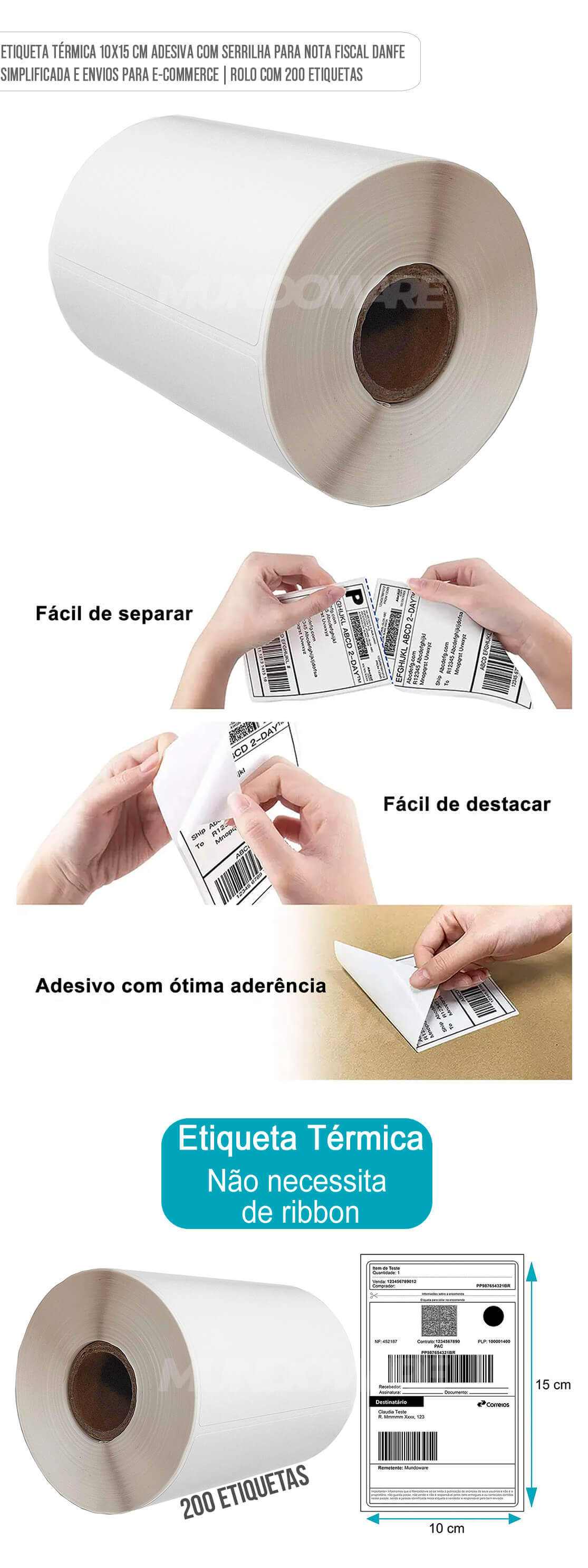 Etiqueta Térmica 100x150mm Adesiva com Serrilha Sem Ribbon p/ Danfe e Envios de E-commerce Rolo 200 Etiquetas Masterprint Etiqueta 10x15cm Adesiva com Serrilha Térmica Sem Ribbon p/ Danfe e Envios de E-commerce Rolo 200 Etiquetas Masterprint