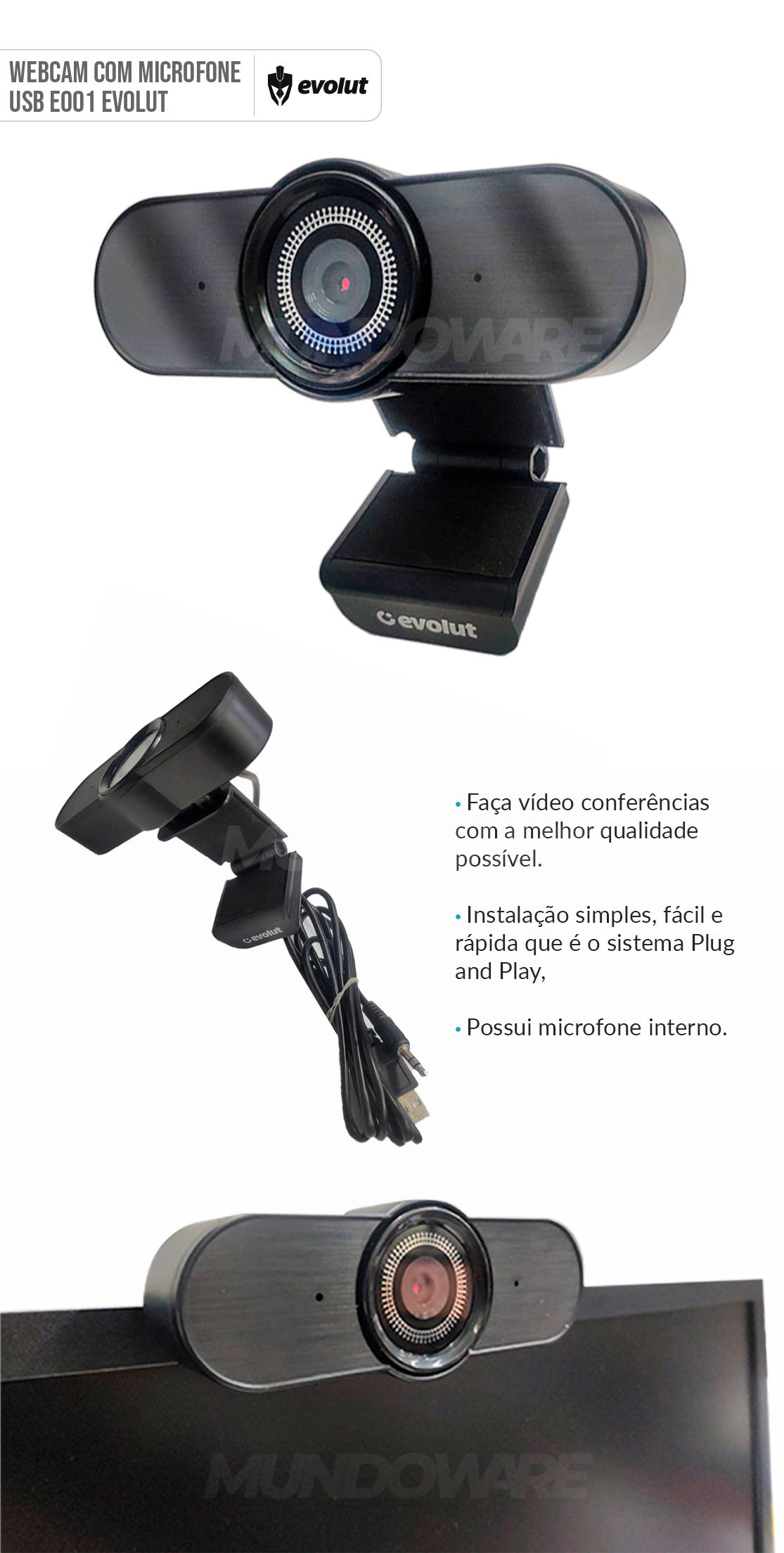 Webcam Full HD 1080P com microfone embutido Evolut EO-01 EyeSight