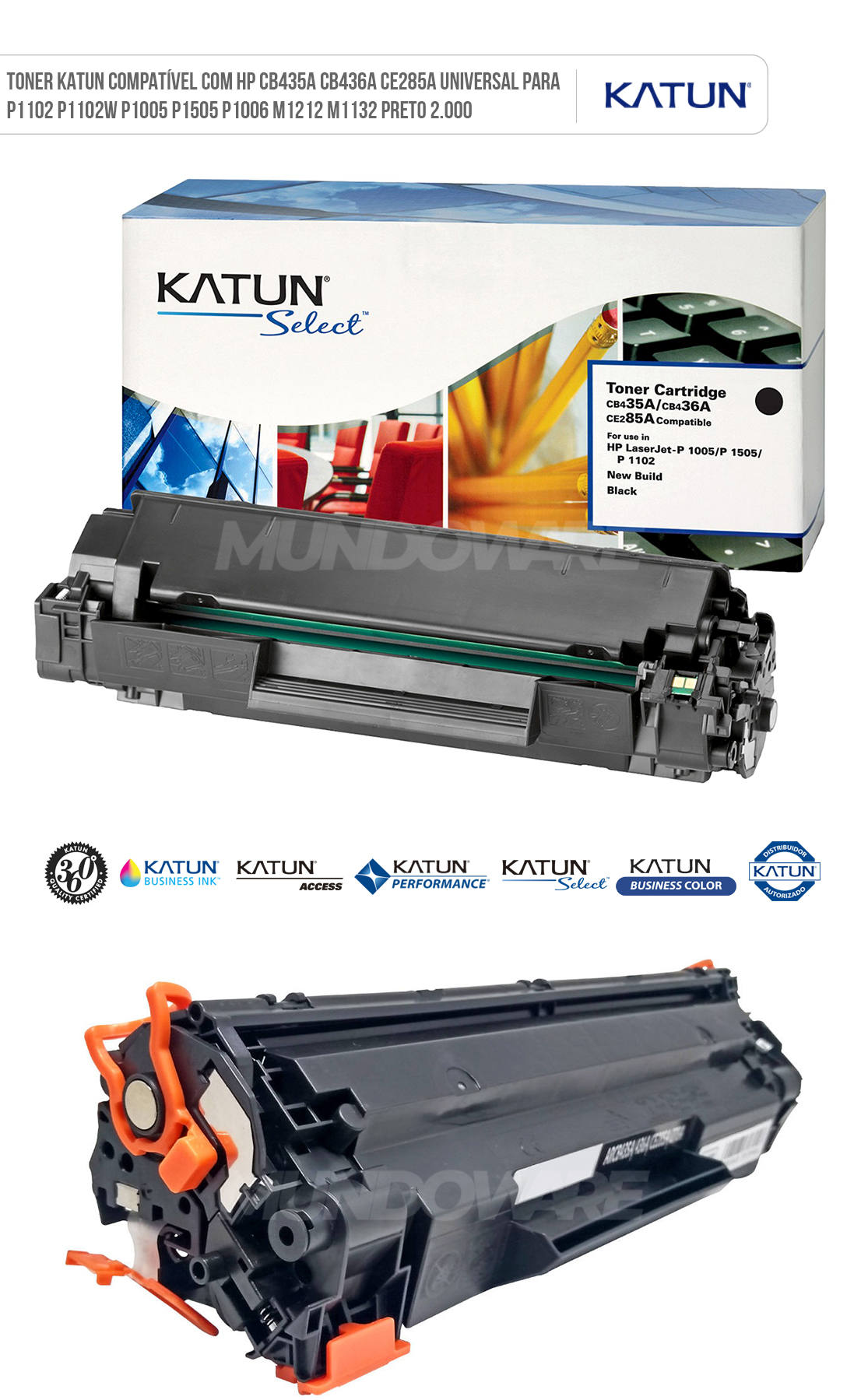 Toner Katun Compatível com HP CB435A CB436A CE285A Universal para P1102 P1102w P1005 P1505 P1006 M1212 M1132 Preto 2.000 Toner Katun Compatível com HP CB 435A CB 436A CE 285A Universal para P1102 P1102w P1005 P1505 P1006 M1212 M1132 Preto 2.000