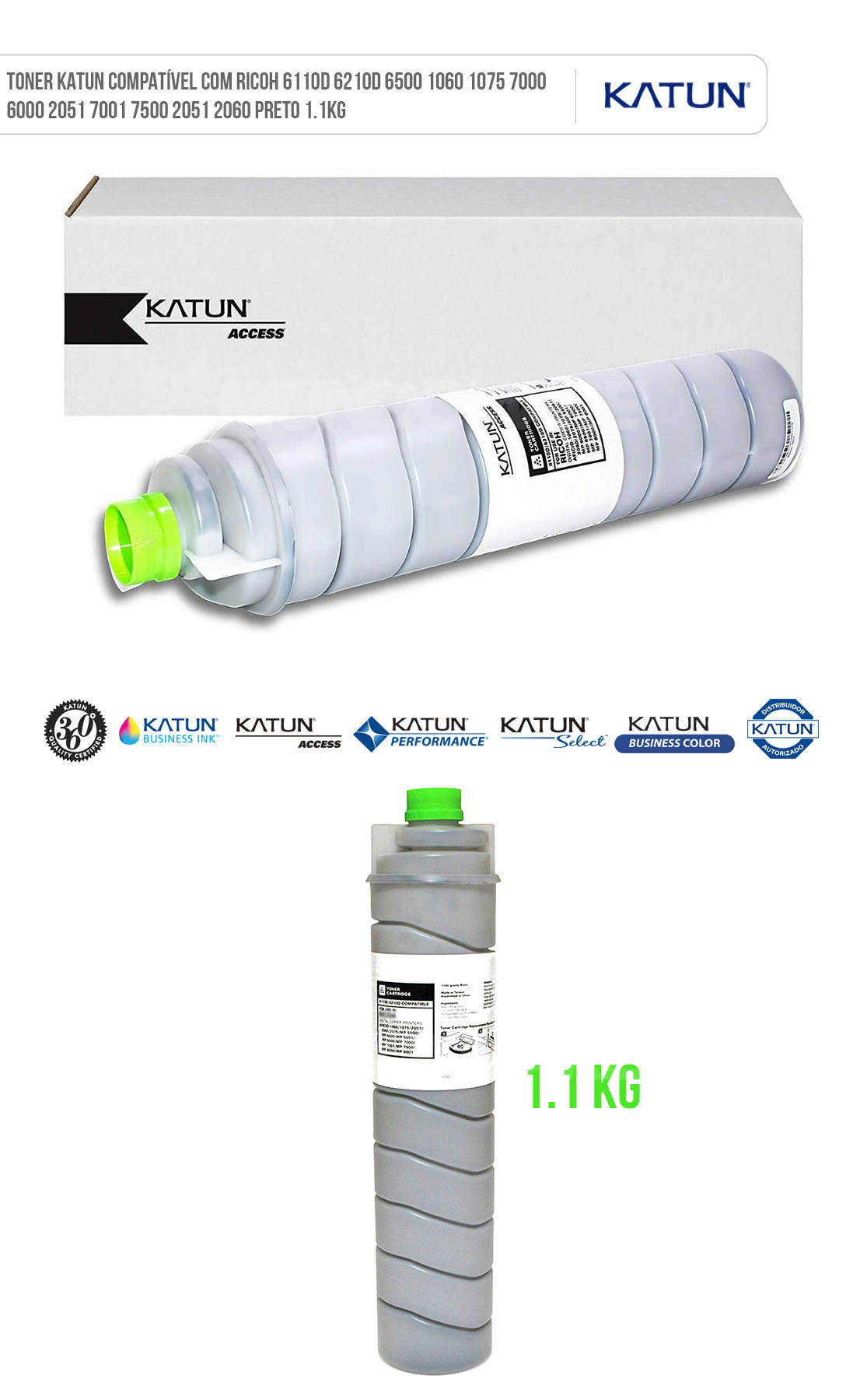 Toner Katun Compatível com Ricoh 6110D 6210D 6500 1060 1075 7000 6000 2051 7001 7500 2051 2060 Preto 1kg Cartucho de Toner Katun Compatível com Ricoh 6110D 6210D 6500 1060 1075 7000 6000 2051 7001 7500 2051 2060 Preto 1kg