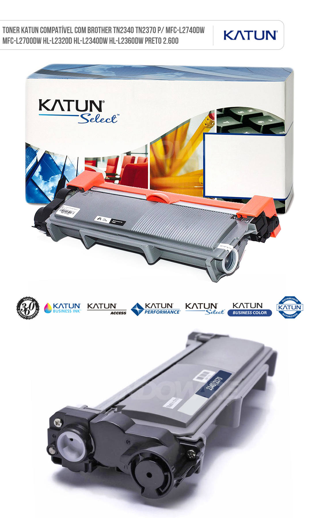Toner Kabun Compatível com Brother TN2340 TN2370 p/ MFC-L2740dw MFC-L2700dw HL-L2320d HL-L2340dw HL-L2360dw Preto 2.600 Cartucho de Toner Kabun Compatível com Brother TN-2340 TN-2370 p/ MFC-L2740dw MFC-L2700dw HL-L2320d HL-L2340dw HL-L2360dw Preto 2.600