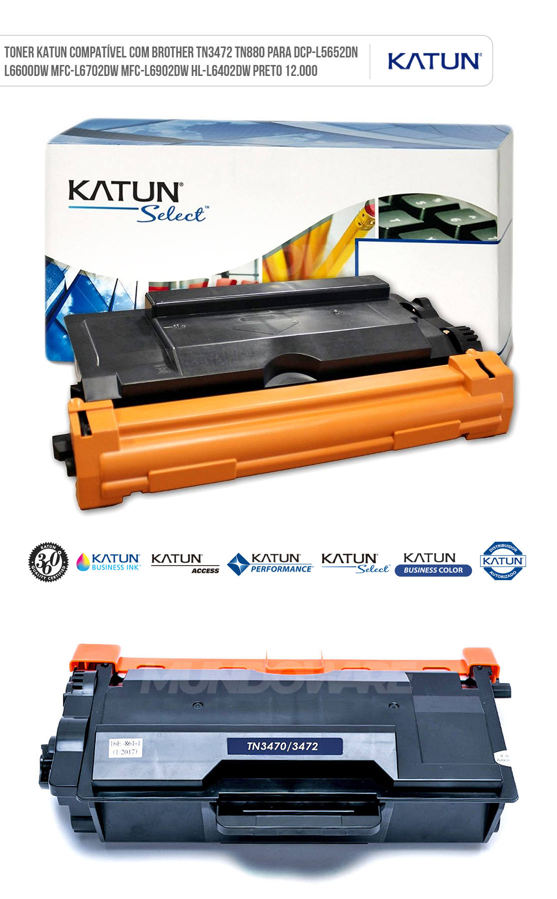 Toner Katun Compatível com Brother TN3472 TN880 para DCP-L5652dn L6600dw MFC-L6702dw MFC-L6902dw HL-L6402dw Preto 12.000 Cartucho de Toner Katun Compatível com Brother TN-3472 TN-880 para DCP-L5652dn L6600dw MFC-L6702dw MFC-L6902dw HL-L6402dw Preto 12.000