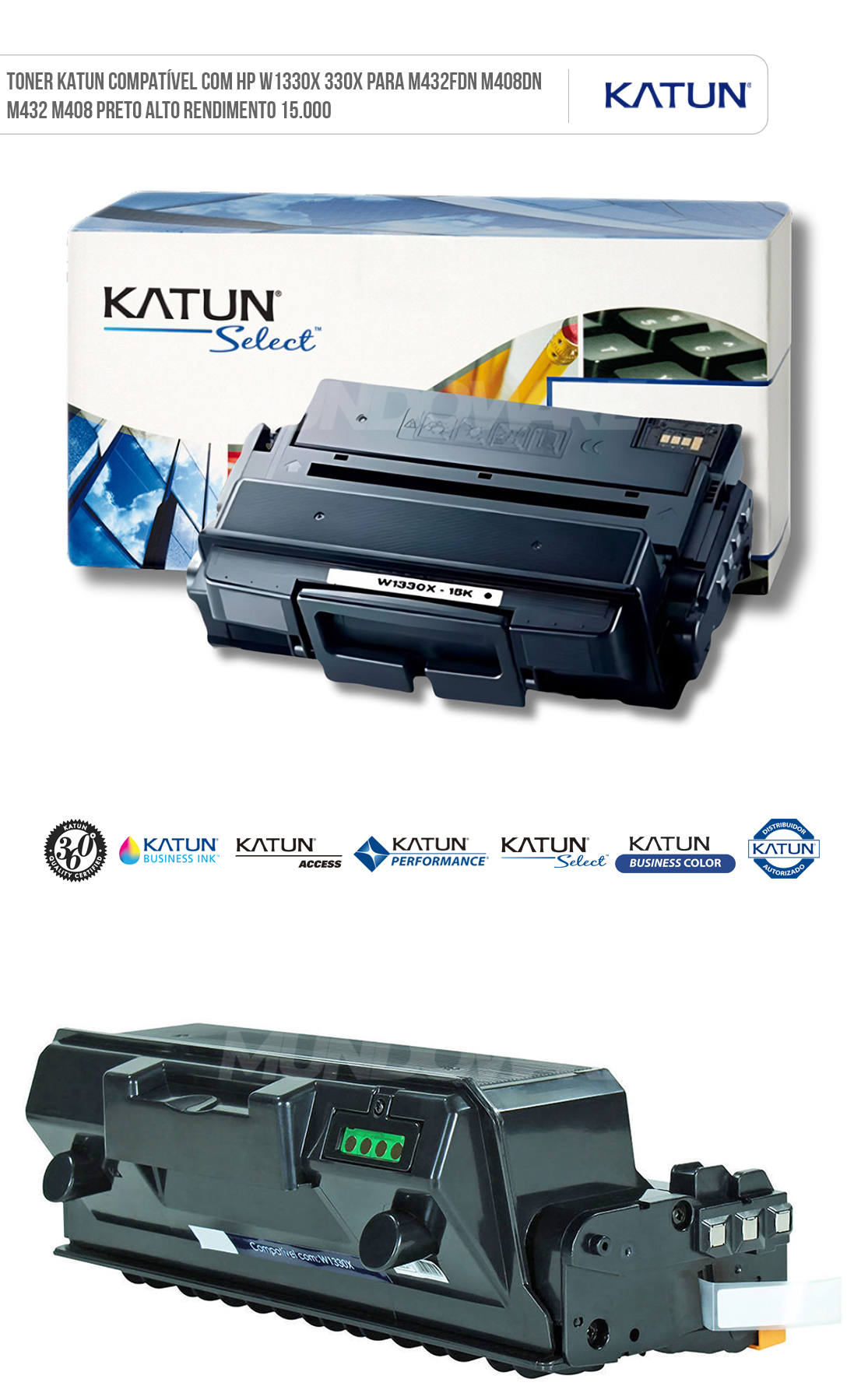 Toner Katun Compatível com HP W1330X 330X para M432fdn M408dn M432 M408 Preto Alto Rendimento 15.000 Cartucho de Toner Katun Compatível com HP W 1330X 330X para M432fdn M408dn M432 M408 Preto Alto Rendimento 15.000