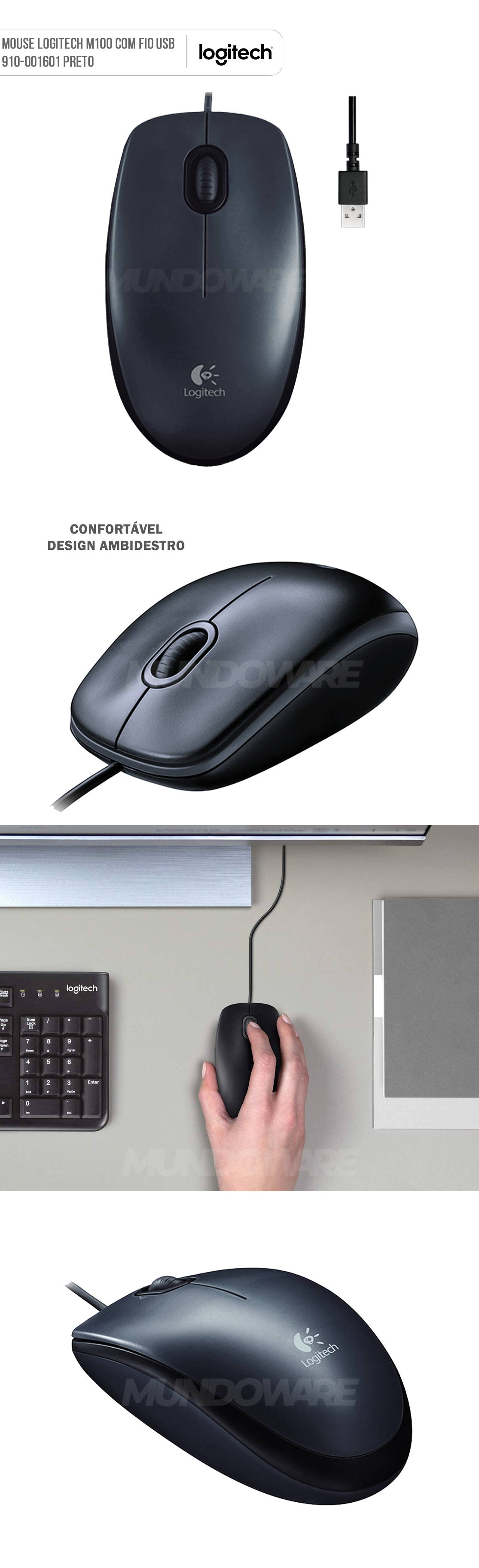 Mouse Com Fio USB 910-001601 Logitech M100 Preto