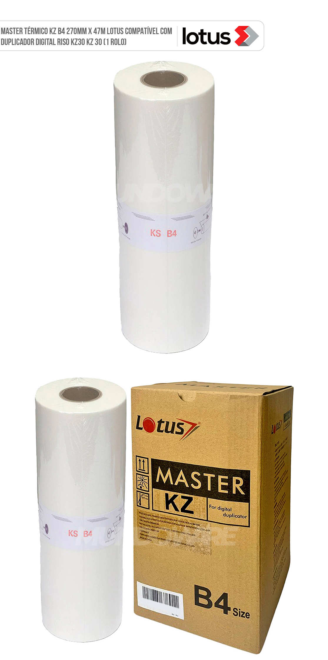 1 Rolo Master Térmico KZ B4 270mm x 47m Lotus Compatível com Duplicador Digital Riso KZ30 KZ 30 Master Térmico KZ B4 270mm x 47m Lotus Compatível com Duplicador Digital Riso KZ30 KZ 30 (1 Rolo)