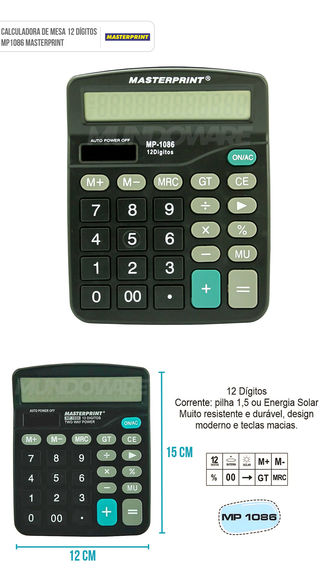 Calculadora de Mesa 12 Dgitos MP1086 MasterPrint