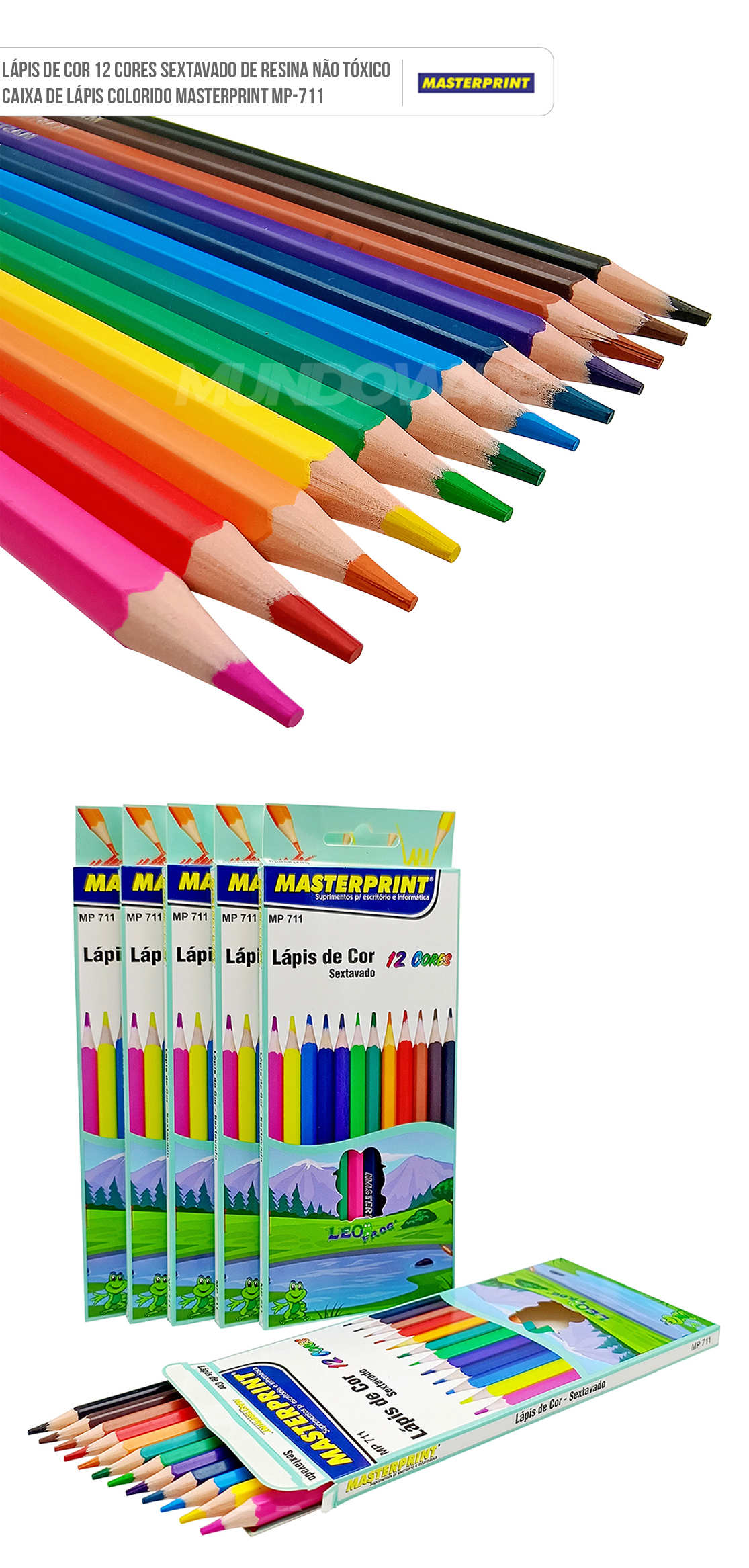 Lápis de Cor 12 Cores Sextavado de Resina Não Tóxico Caixa de Lápis Colorido Masterprint MP711 Lápis de Cor 12 Cores Sextavado de Resina Não Tóxico Caixa de Lápis Colorido Masterprint MP-711