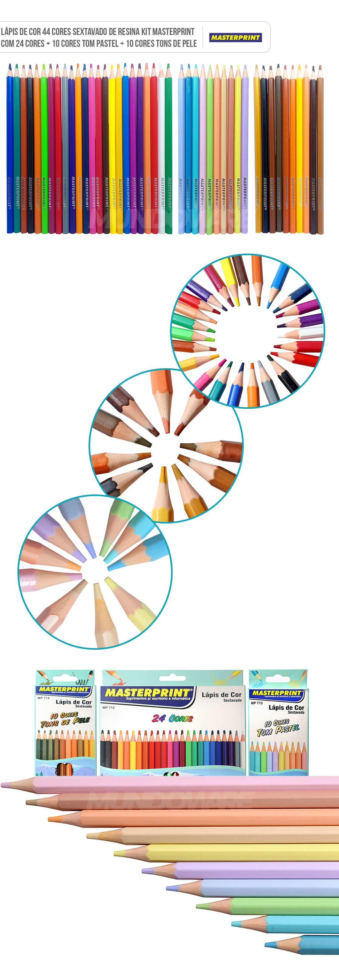 Lápis Colorido com 44 Cores Sextavado de Resina Kit Masterprint com 24 Cores + 10 Cores Tom Pastel + 10 Cores Tons de Pele Lápis de Cor 44 Cores Sextavado de Resina Kit Masterprint com 24 Cores + 10 Cores Tom Pastel + 10 Cores Tons de Pele