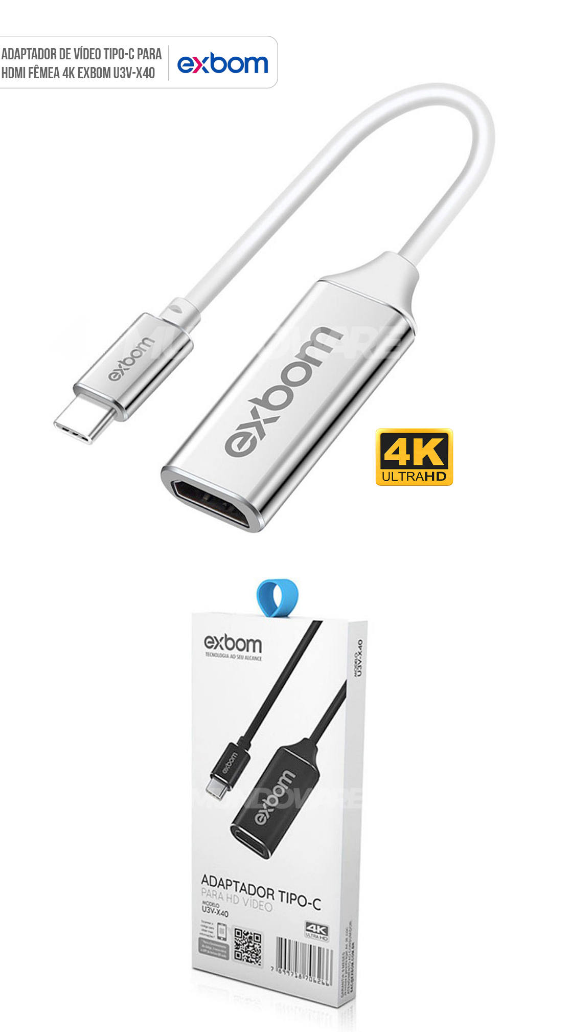 Adaptador de Vídeo USB Tipo-C para HDMI Fêmea 4K Exbom U3V-X40