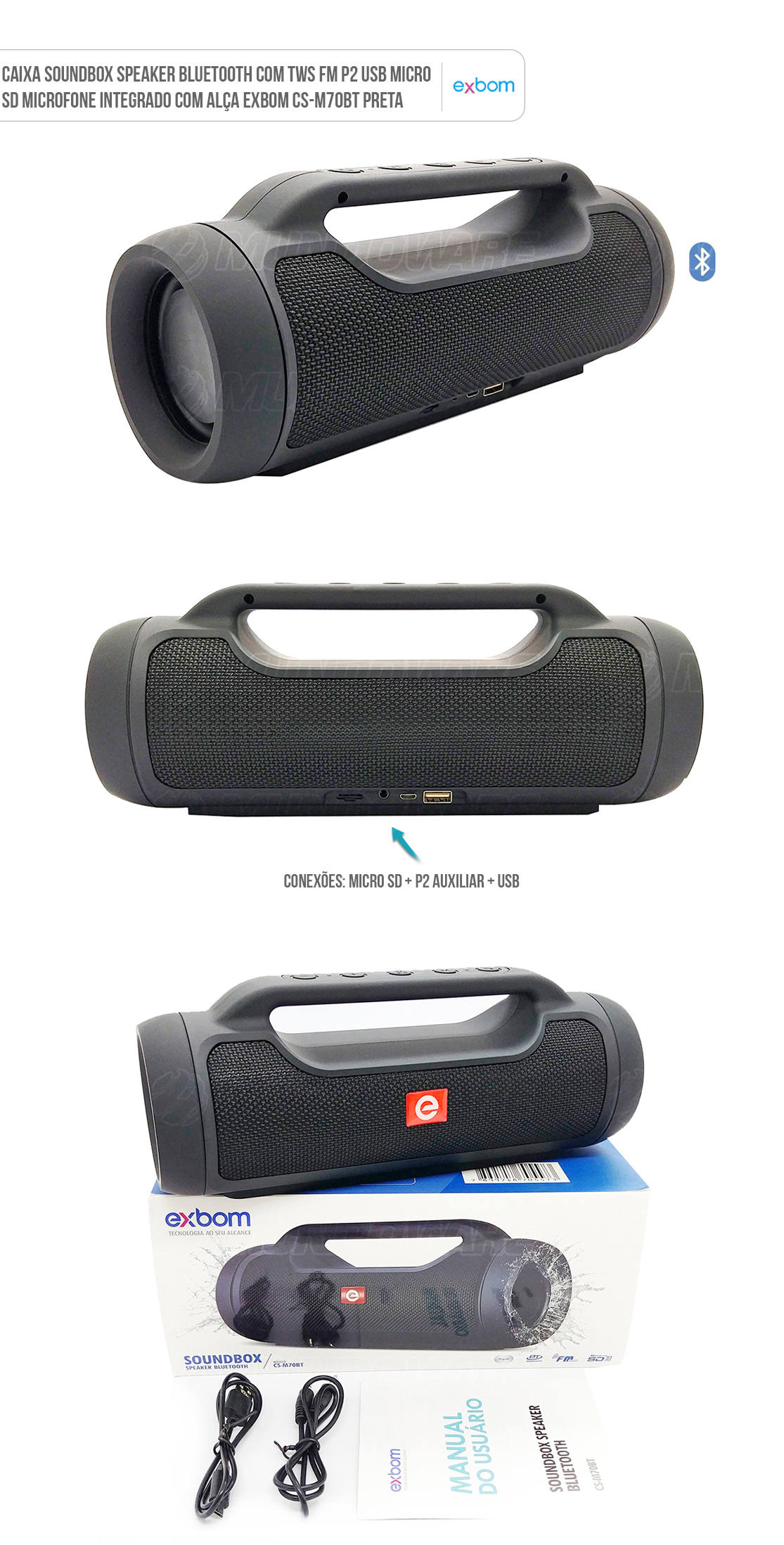 Caixa Portátil Soundbox Speaker Bluetooth com TWS FM P2 USB Micro SD Microfone