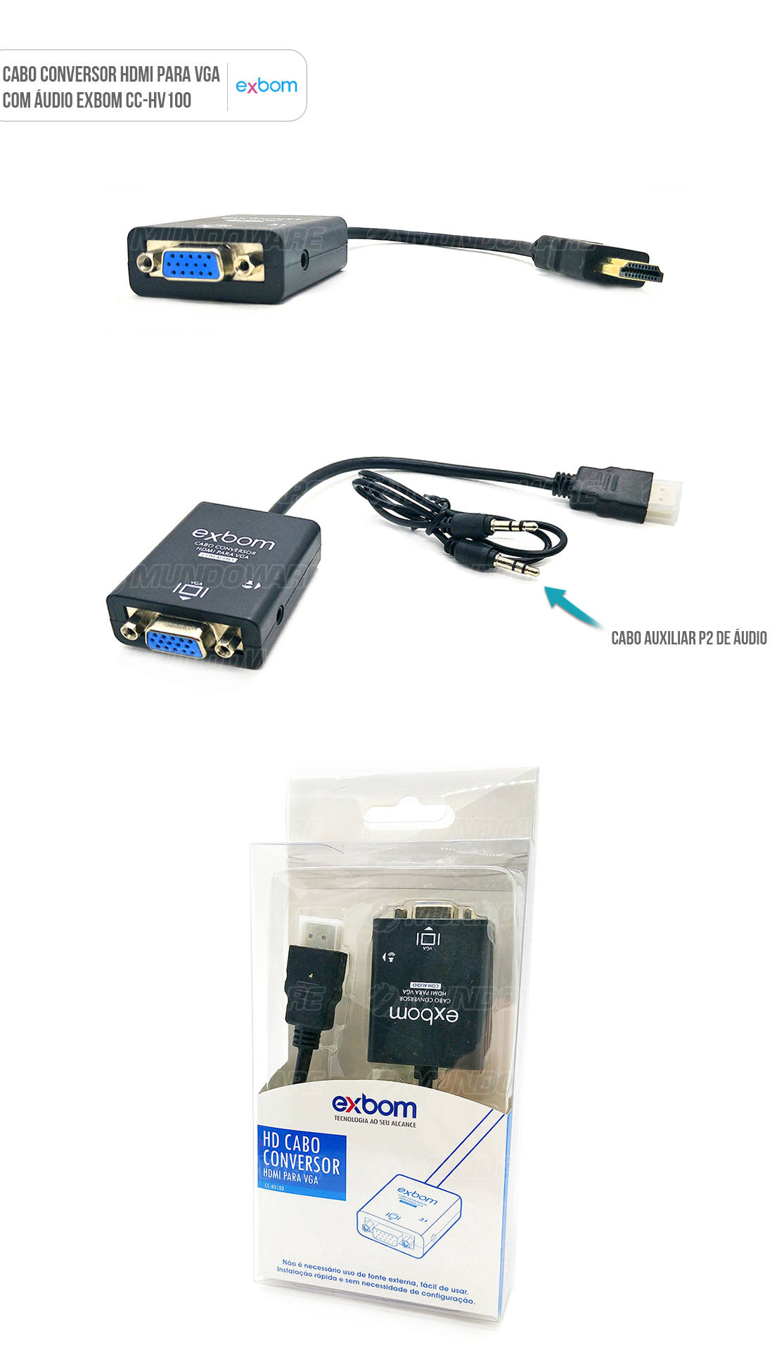 Adaptador HDMI para VGA com som exbom hva100