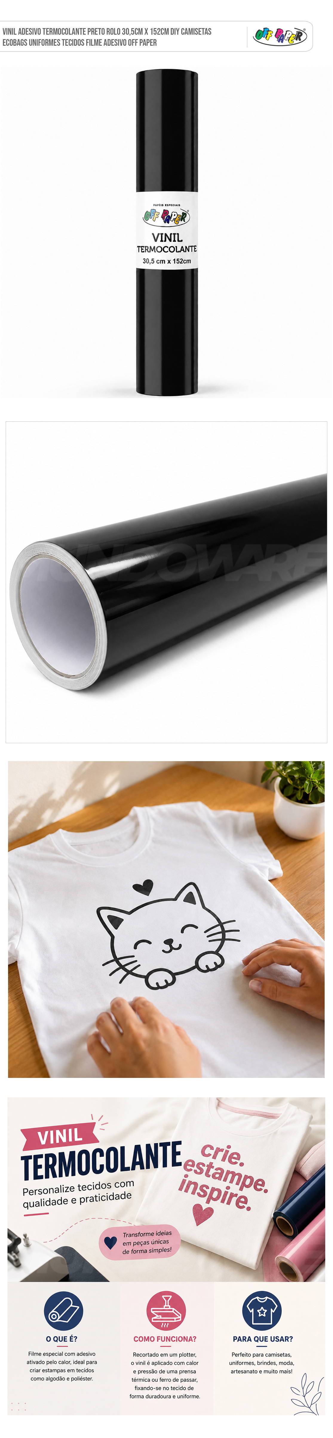 Vinil Adesivo Termocolante Preto Rolo 30,5cm x 152cm DIY Camisetas Ecobags Uniformes Tecidos Filme Adesivo Off Paper Vinil Adesivo Termocolante Preto Rolo 30,5cm x 152cm DIY Camisetas Ecobags Uniformes Tecidos Filme Adesivo Off Paper