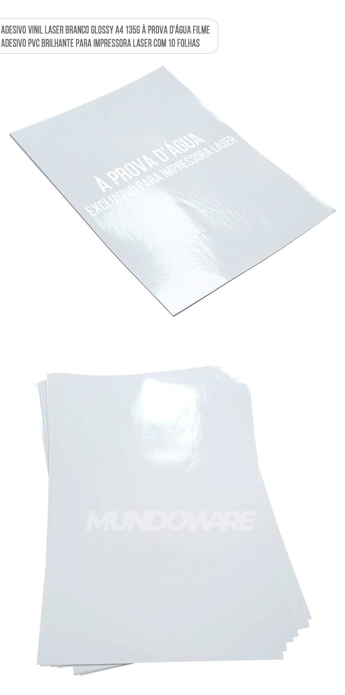 Filme Adesivo Vinil Laser Branco Glossy A4 135g À Prova D'Água PVC Brilhante para Impressora Laser com 10 Folhas Adesivo Vinil Laser Branco Glossy A4 135g À Prova D'Água Filme Adesivo PVC Brilhante para Impressora Laser com 10 Folhas