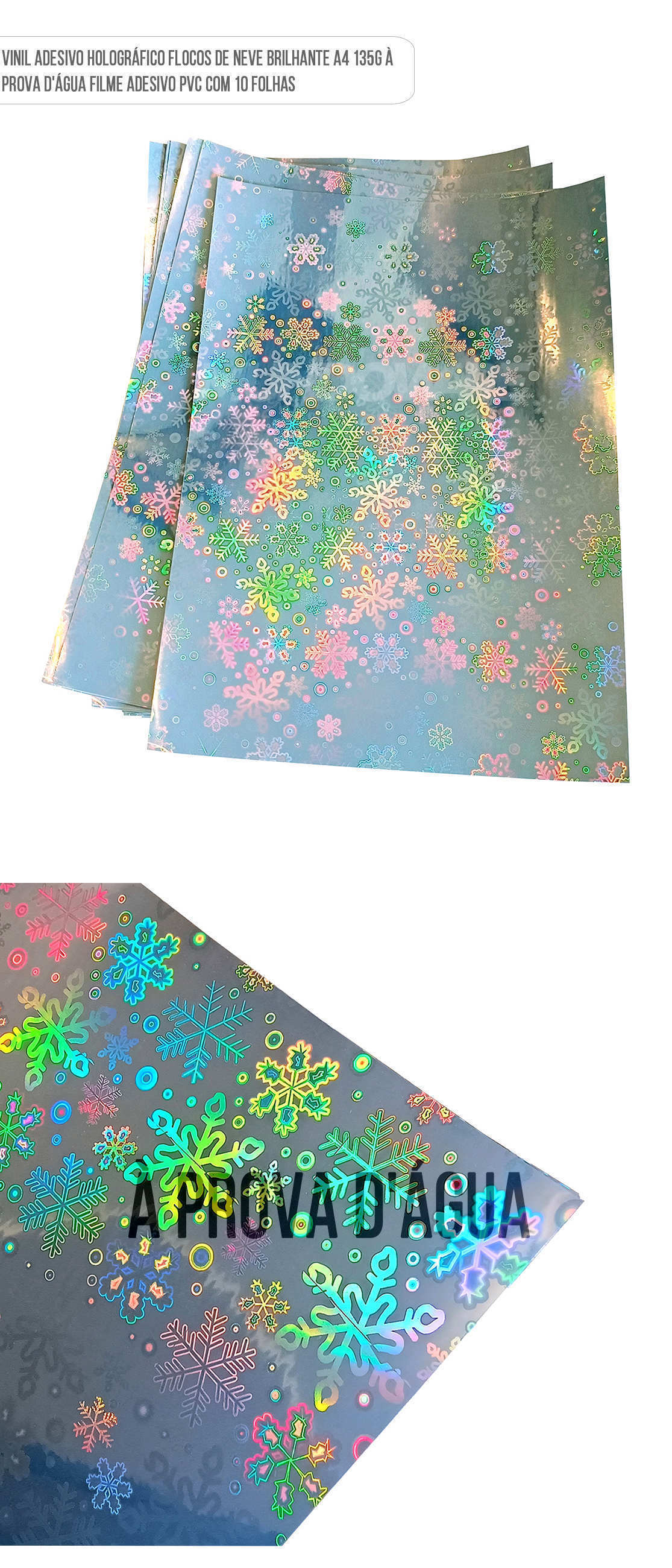 Vinil Adesivo Holográfico Flocos de Neve A4 135g À Prova D'Água Filme Adesivo PVC Glossy com 10 Folhas Adesivo Vinil Holográfico Flocos de Neve A4 135g À Prova D'Água Filme Adesivo PVC Glossy com 10 Folhas