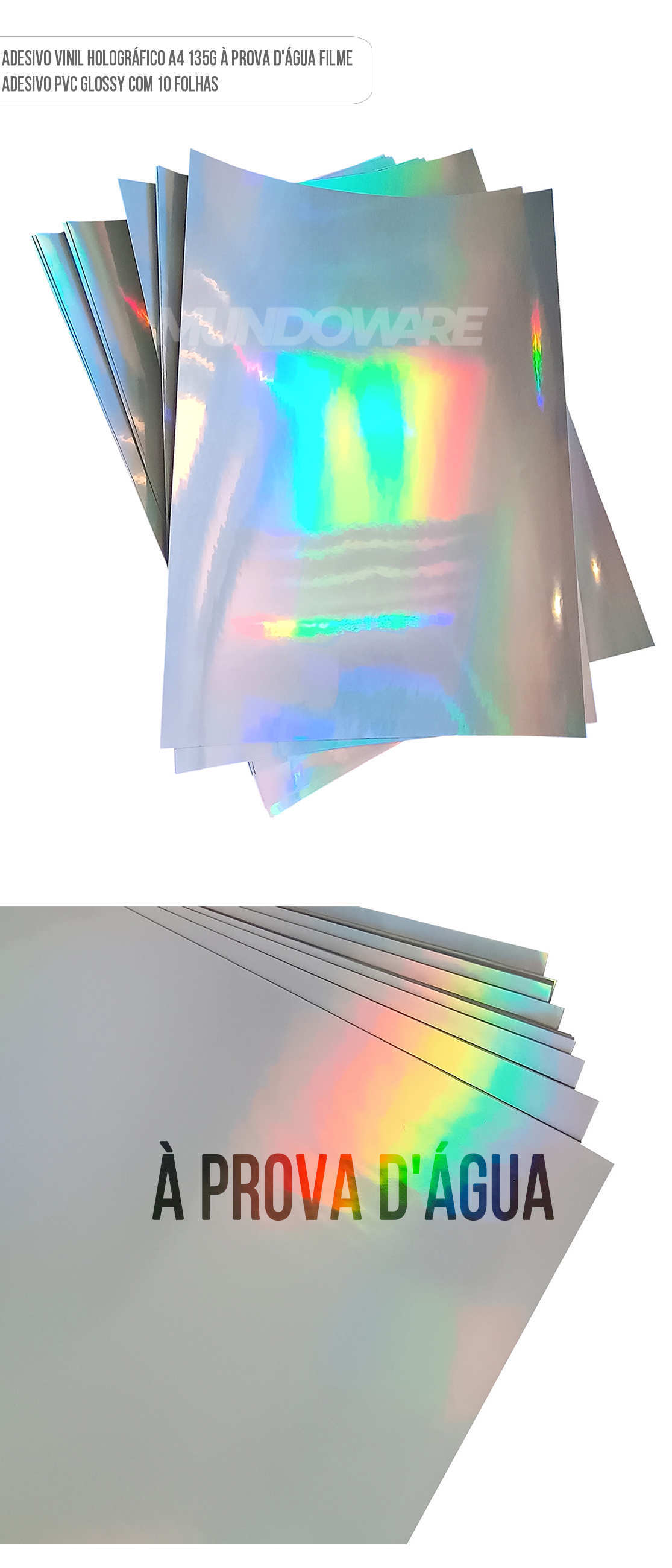 Vinil Adesivo Holográfico A4 135g À Prova D'Água Filme Adesivo PVC Glossy com 10 Folhas Adesivo Vinil Holográfico A4 135g À Prova D'Água Filme Adesivo PVC Glossy com 10 Folhas