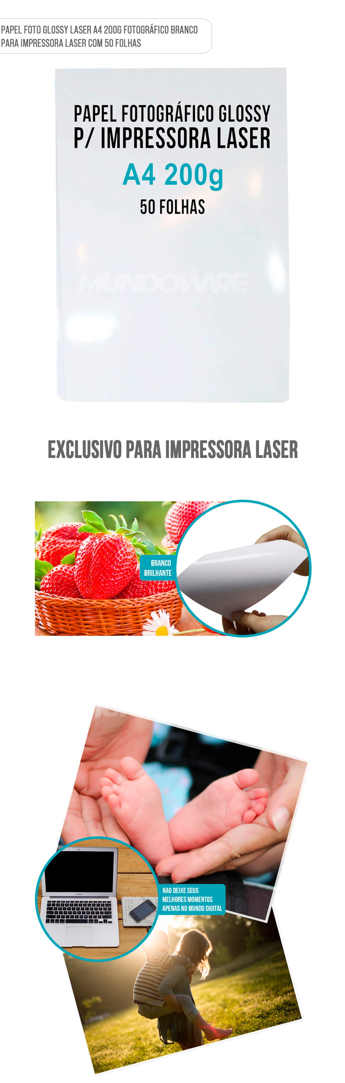 Papel Foto Glossy Laser A4 200g Fotográfico Branco para Impressora Laser com 50 Folhas Papel Fotográfico Laser Glossy A4 200g Fotográfico Branco para Impressora Laser com 50 Folhas