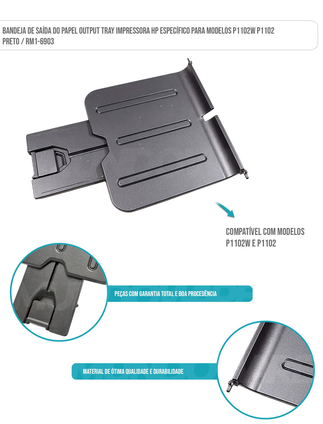 Bandeja de Saída do Papel Output Tray Impressora HP Específico Para Modelos P1102W P1102 Preto / RM1-6903