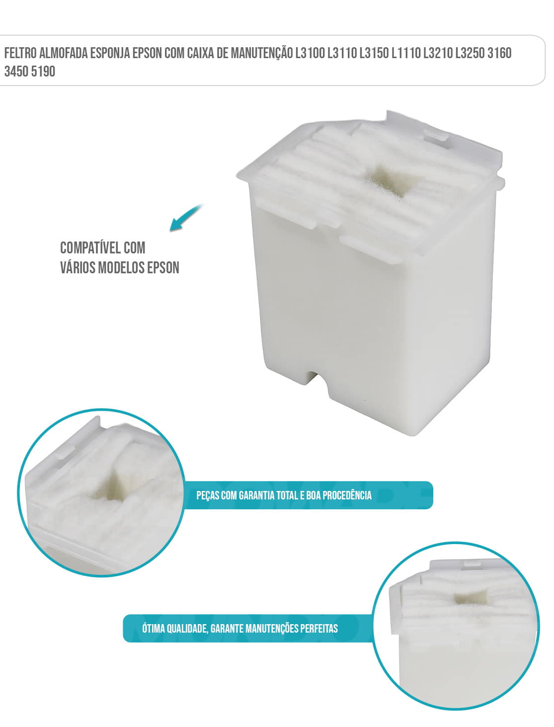 Feltro Almofada Esponja Epson Com Caixa de Manutenção L3100 L3110 L3150 L1110 L3210 L3250 3160 3450 5190 Feltro Almofada Esponja Epson Com Caixa de Manutenção L3100 L3110 L3150 L1110 L3210 L3250 3160 3450 5190