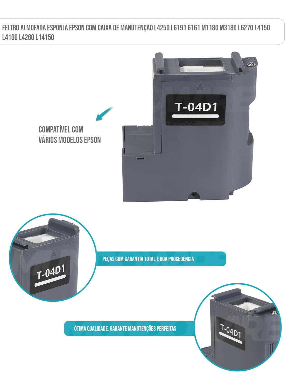 Feltro Almofada Esponja Epson Com Caixa de Manutenção L4250 L6191 6161 M1180 M3180 L6270 L4150 L4160 L4260 L14150